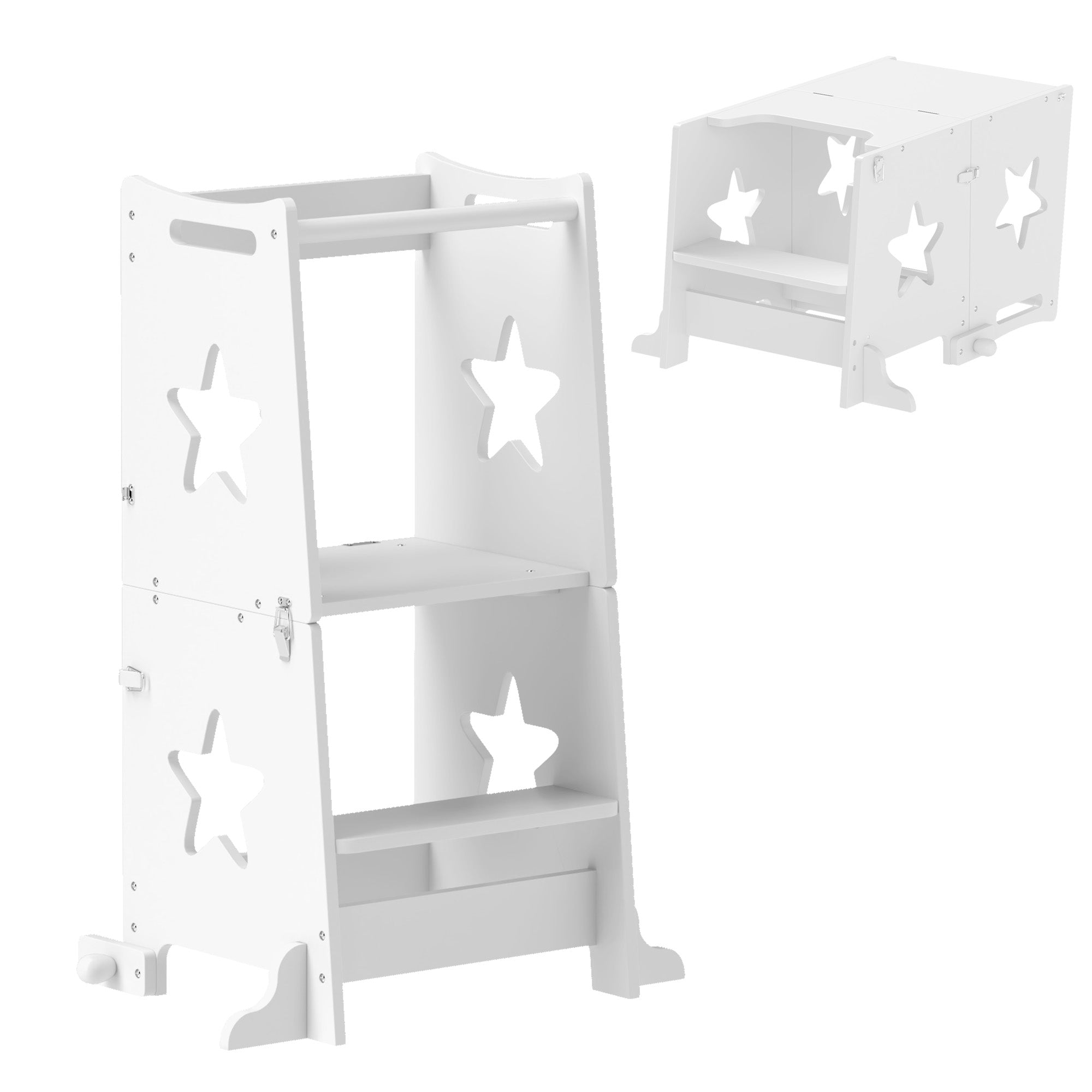 AIYAPLAY 2 in 1 Toddler Step Stool with Safety Rail for Kitchen, Bathroom, White