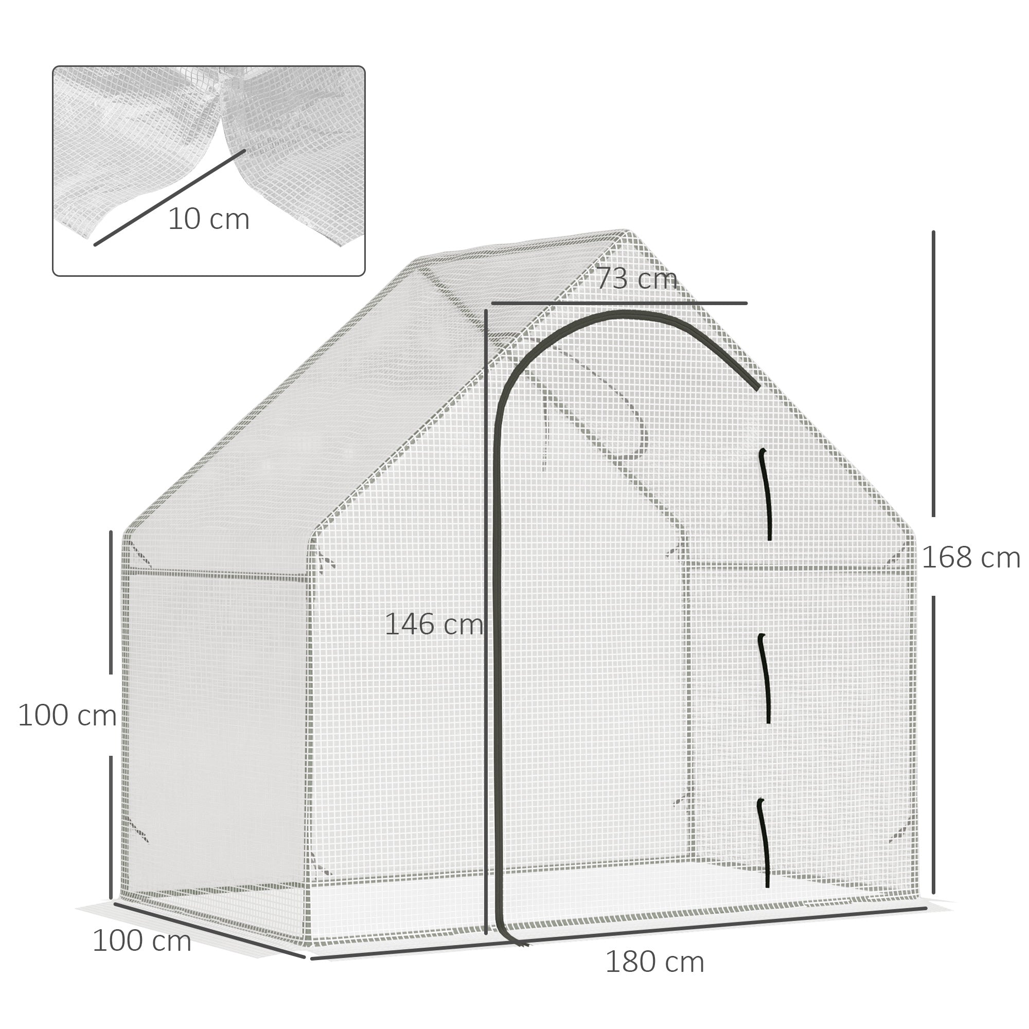 Outsunny Walk-In Greenhouse with Window Roll-Up Door, Portable Garden Grow House with Steel Frame for Vegetable Plant Herb, 180 x 100 x 168cm, White - North Peak Garden Furniture