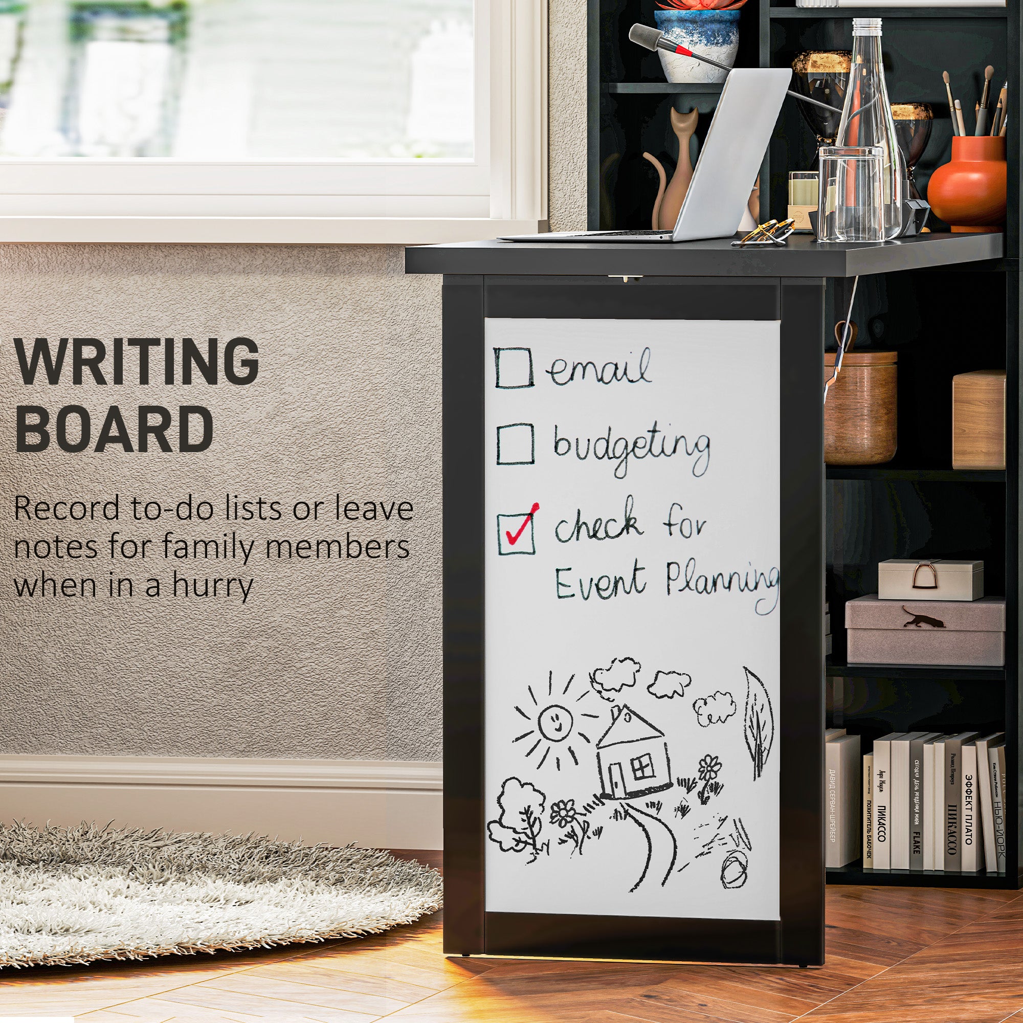 HOMCOM Three-Part Work Desk, with Storage and Chalkboard - Black - North Peak Garden Furniture