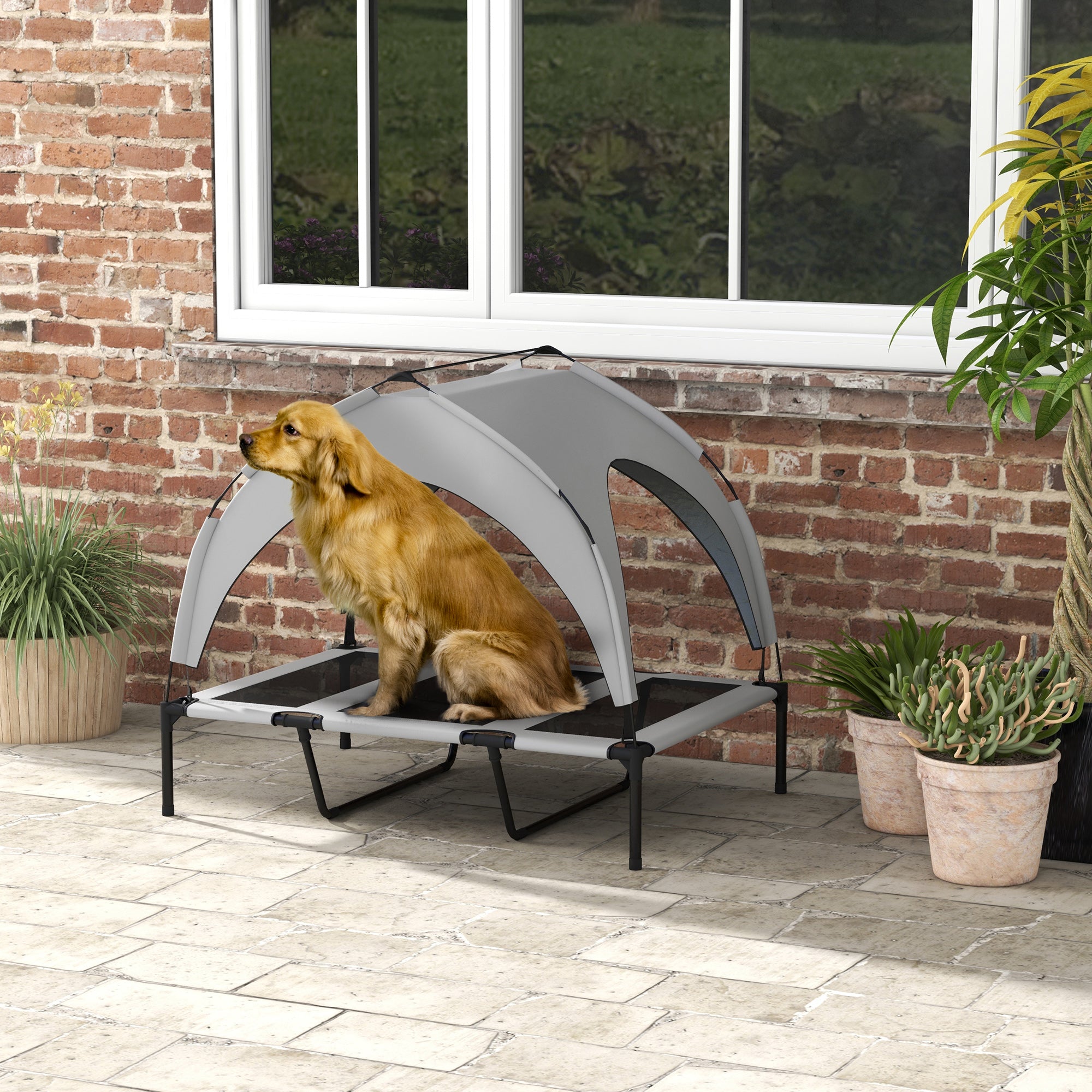 PawHut Cooling Raised Pet Bed w/ Washable Breathable Mesh, for Large Dogs, 106 x 76 x 94cm - Light Grey - North Peak Garden Furniture