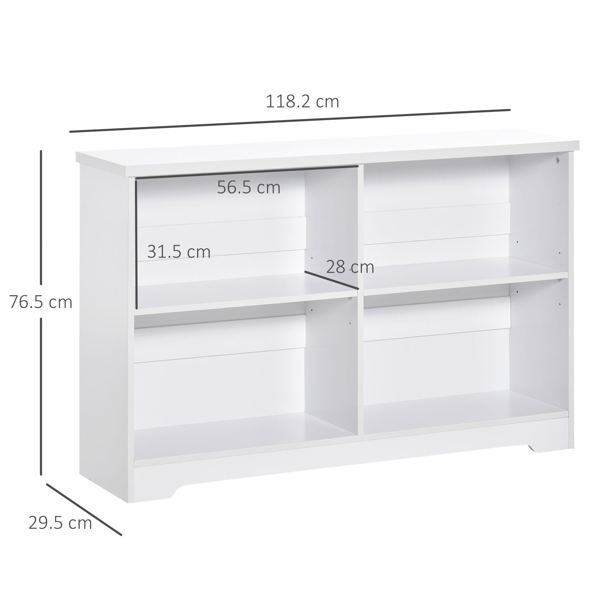 HOMCOM Wooden Cube Bookcase, 2 Tier Open Storage Shelving Unit with 4 Compartments, Freestanding Display Bookshelf for Home Office Living Room Furniture, 118 x 29 x 76cm, White