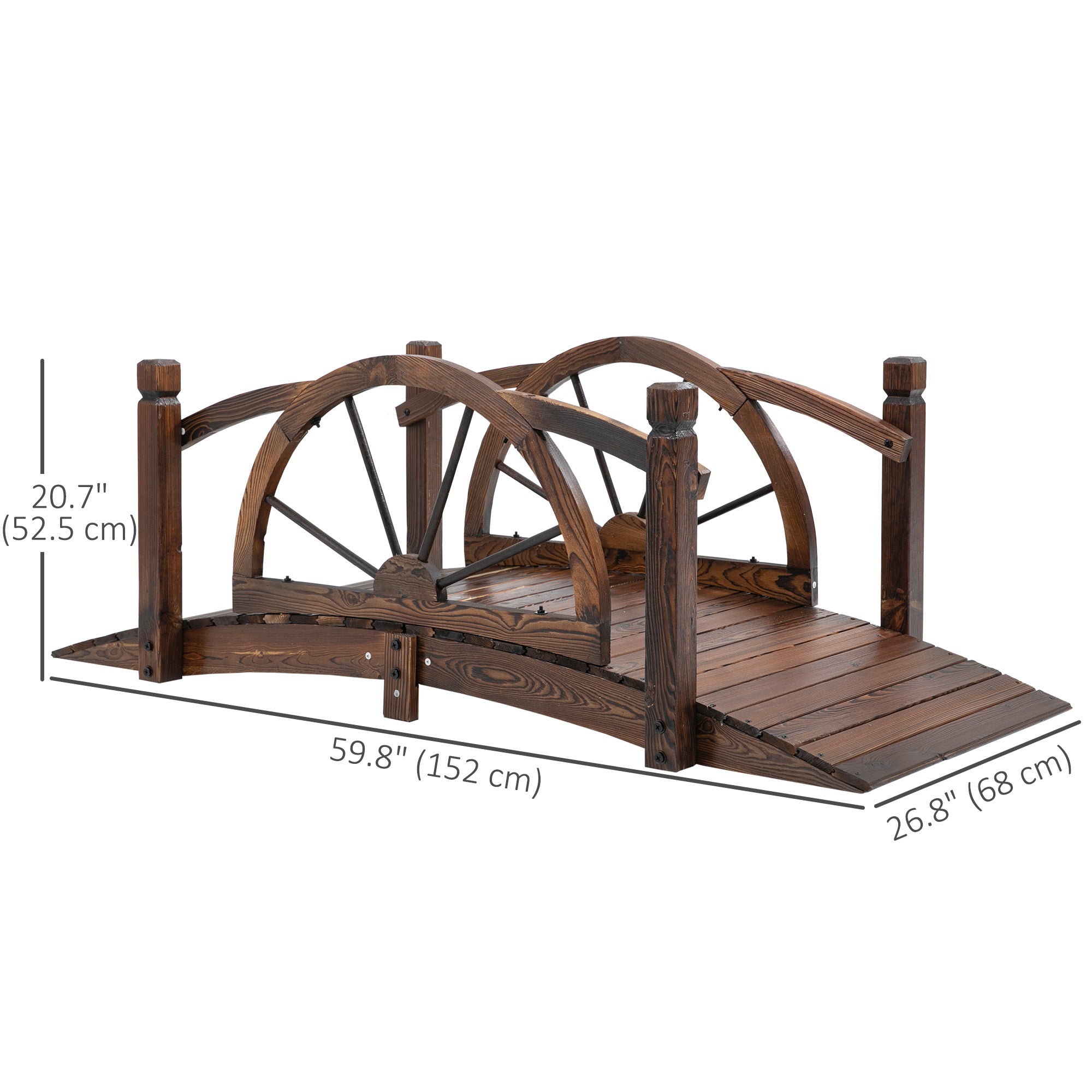 Outsunny 1.5M Wooden Garden Bridge Decorative Arc Footbridge with Safety Guardrail Outdoor Lawn Pond Bridge Walkway Stained Wood