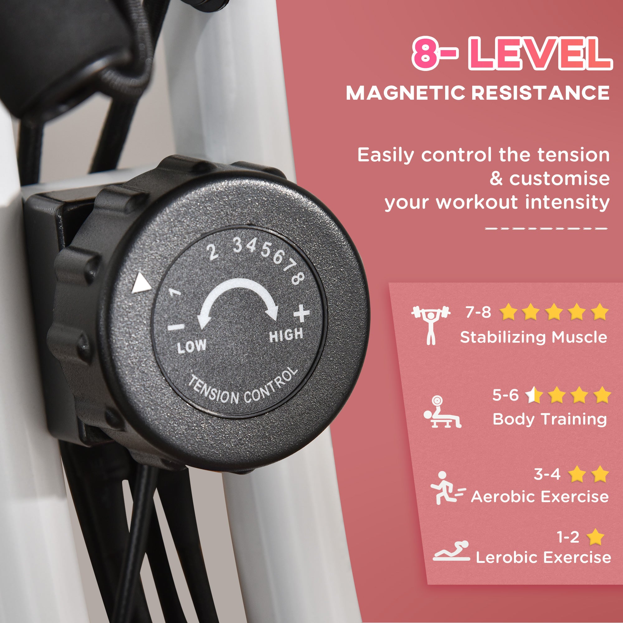 HOMCOM 2-in-1 Folding Exercise Bike with 8-Level Magnetic Resistance, Arm Resistance Band, Pulse Sensor, Pink - North Peak Garden Furniture