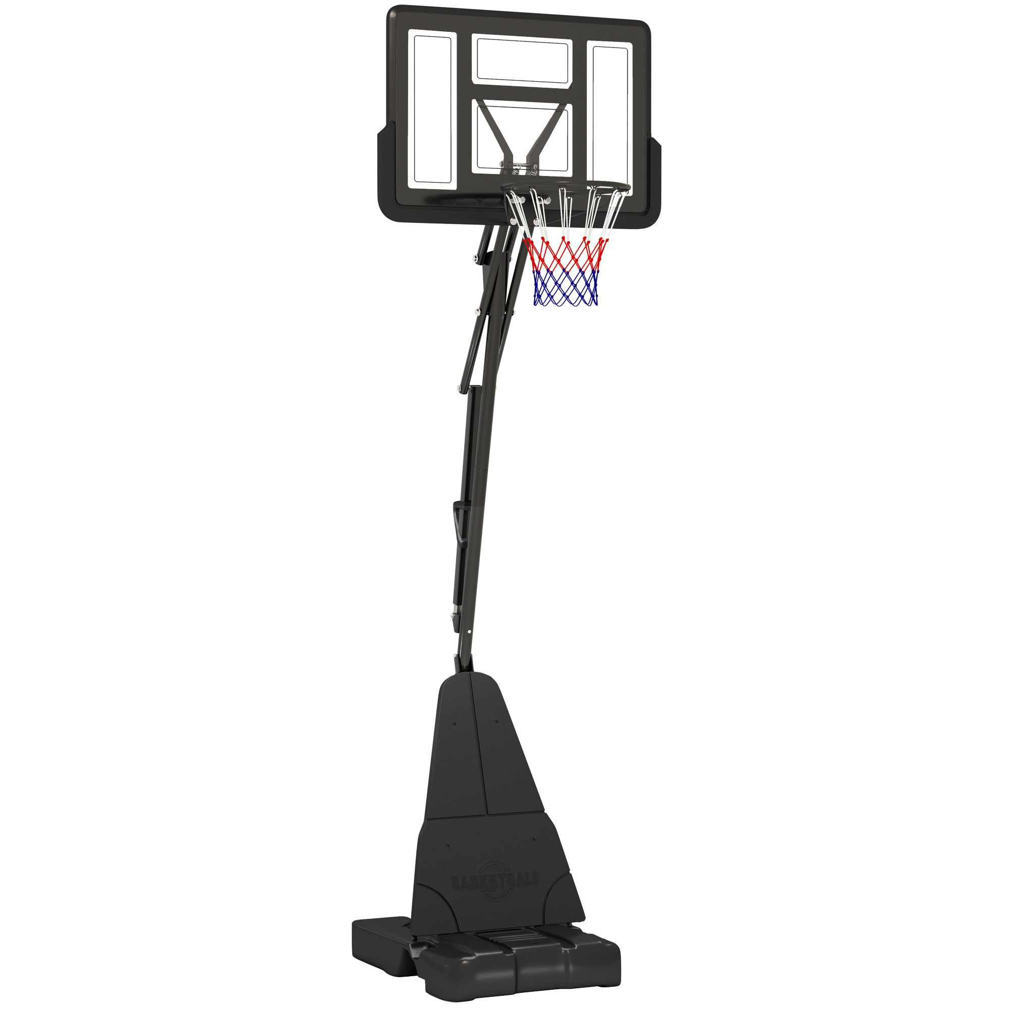 SPORTNOW Basketball Hoop Outdoor, Height Adjustable Basketball Hoop and Stand with Rebound System, Weighted Base, Portable on Wheels, 2.45-3.05m, for Teens, Juniors, Adults, Black