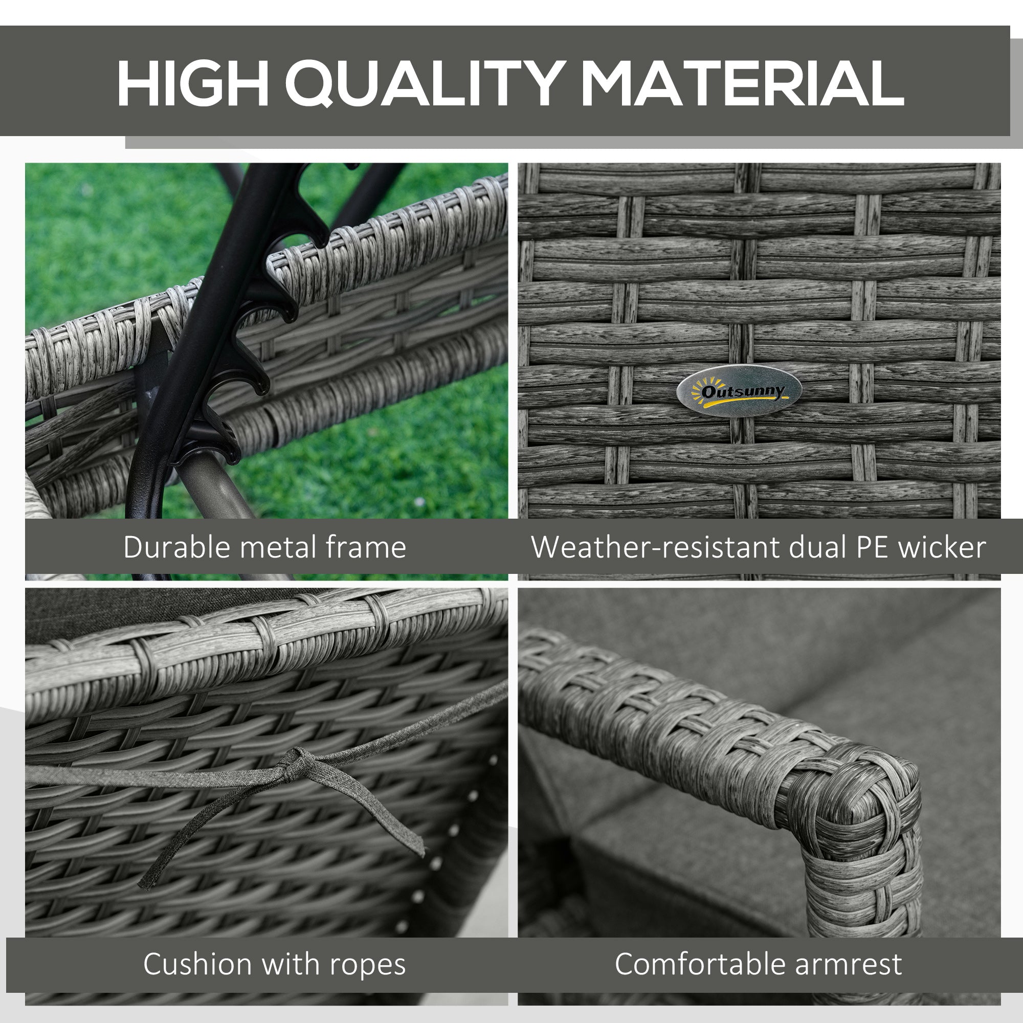 Outsunny PE Rattan Sun Loungers set of 2 with Cushion, Outdoor 2 Pieces Garden Sunbed Furniture with 4-Level Recliner Backrest, and Armrest, Grey - North Peak Garden Furniture