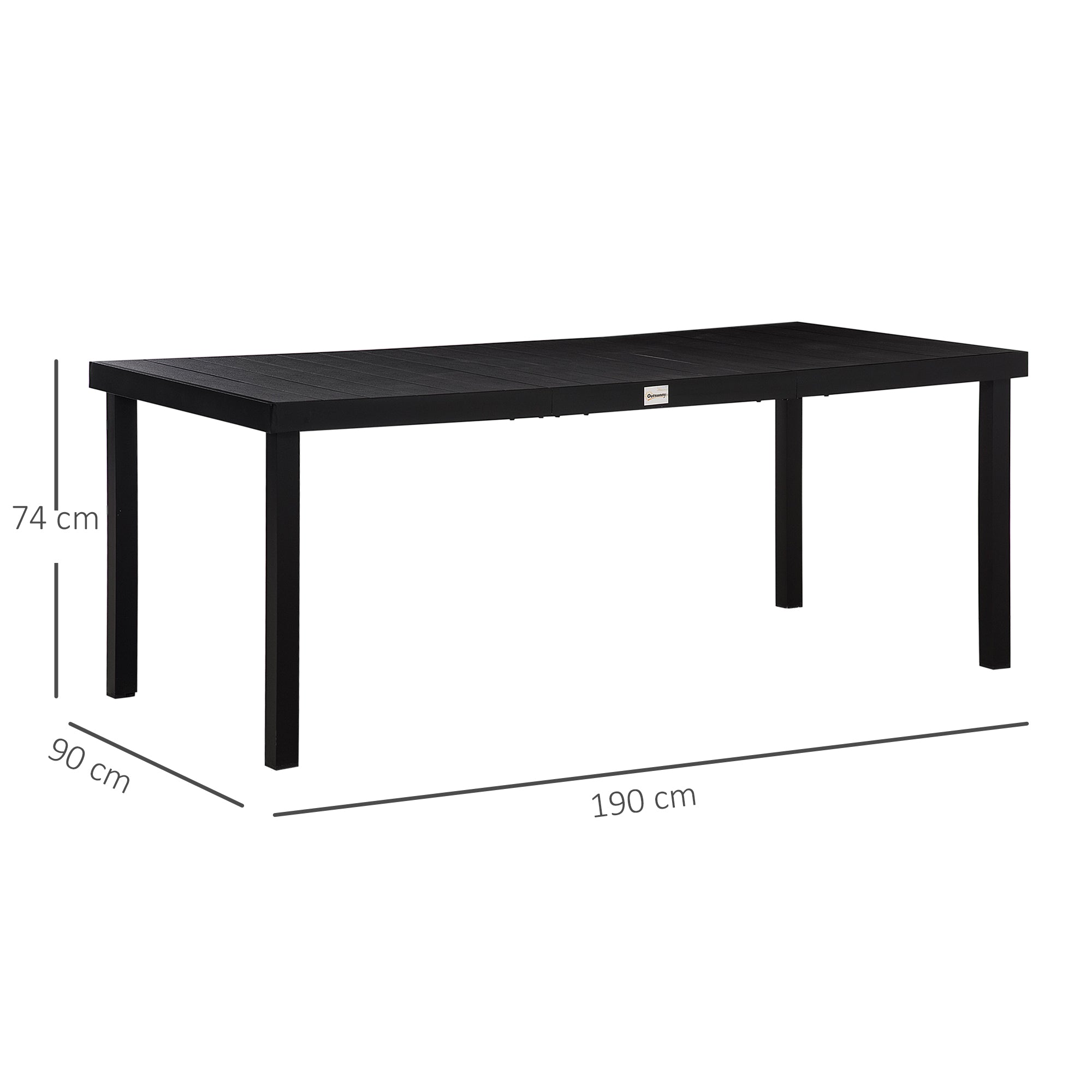 Outsunny Aluminium Outdoor Garden Dining Table for 8 People, Faux Wood Top, for Garden, Lawn, Patio, 190 x 90 x 74cm, Black