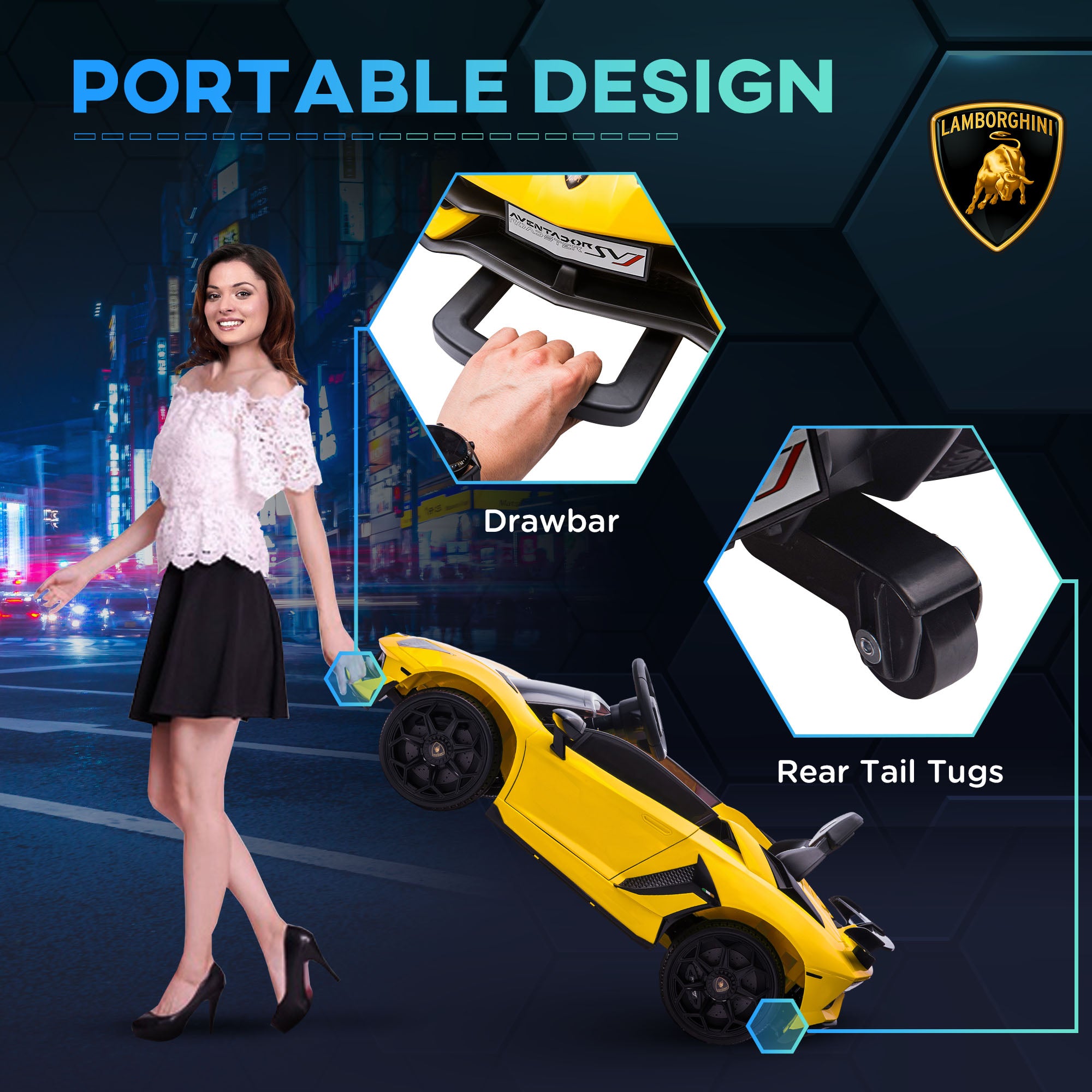 HOMCOM Lamborghini Licensed 12V kids Electric Car w/ Butterfly Doors, Remote, Music, Horn, Suspension - Yellow - North Peak Garden Furniture