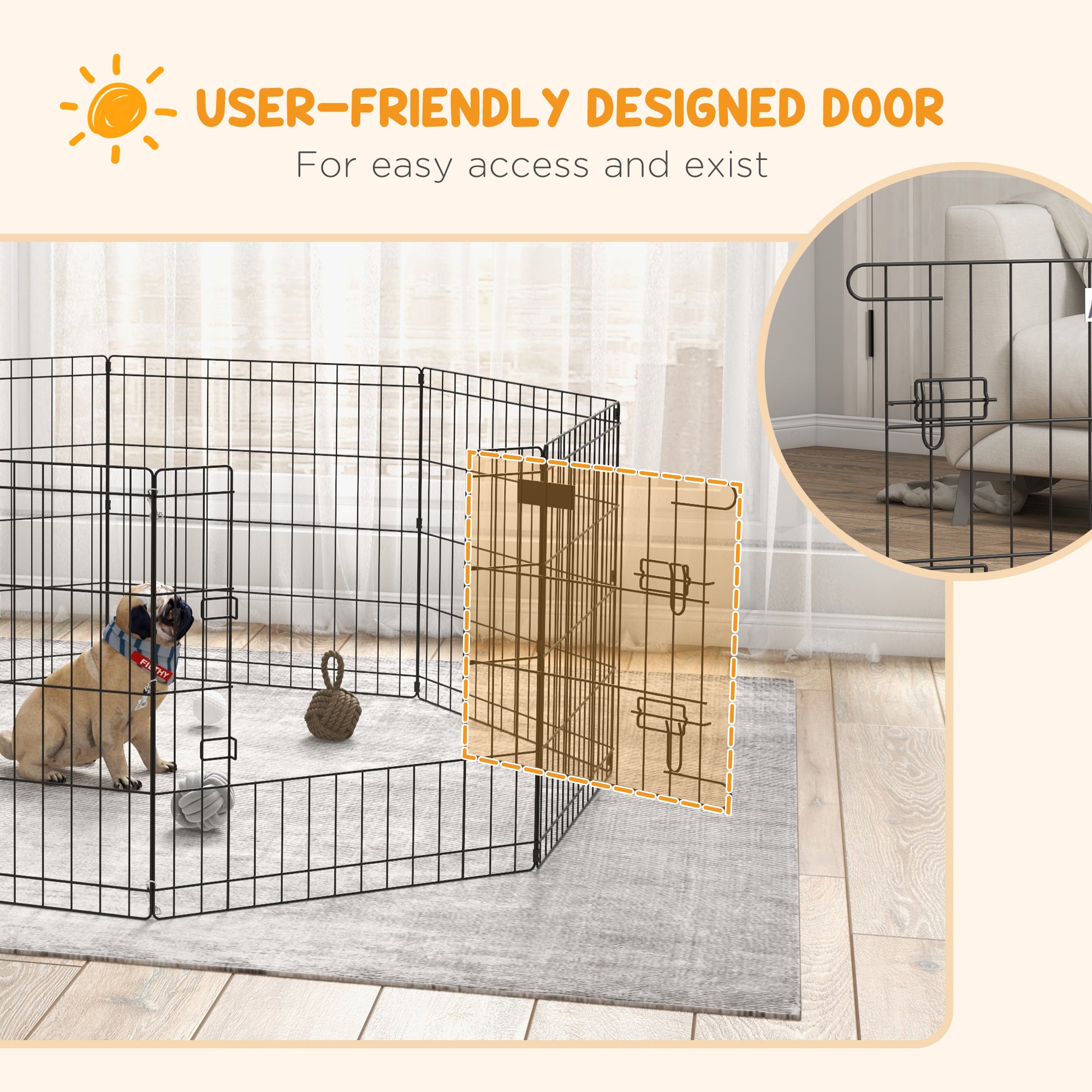 PawHut Dog Playpen, Puppy Pen, Eight-Panel Metal Fence, for Small Dogs, Indoors, Outdoors - Black - North Peak Garden Furniture