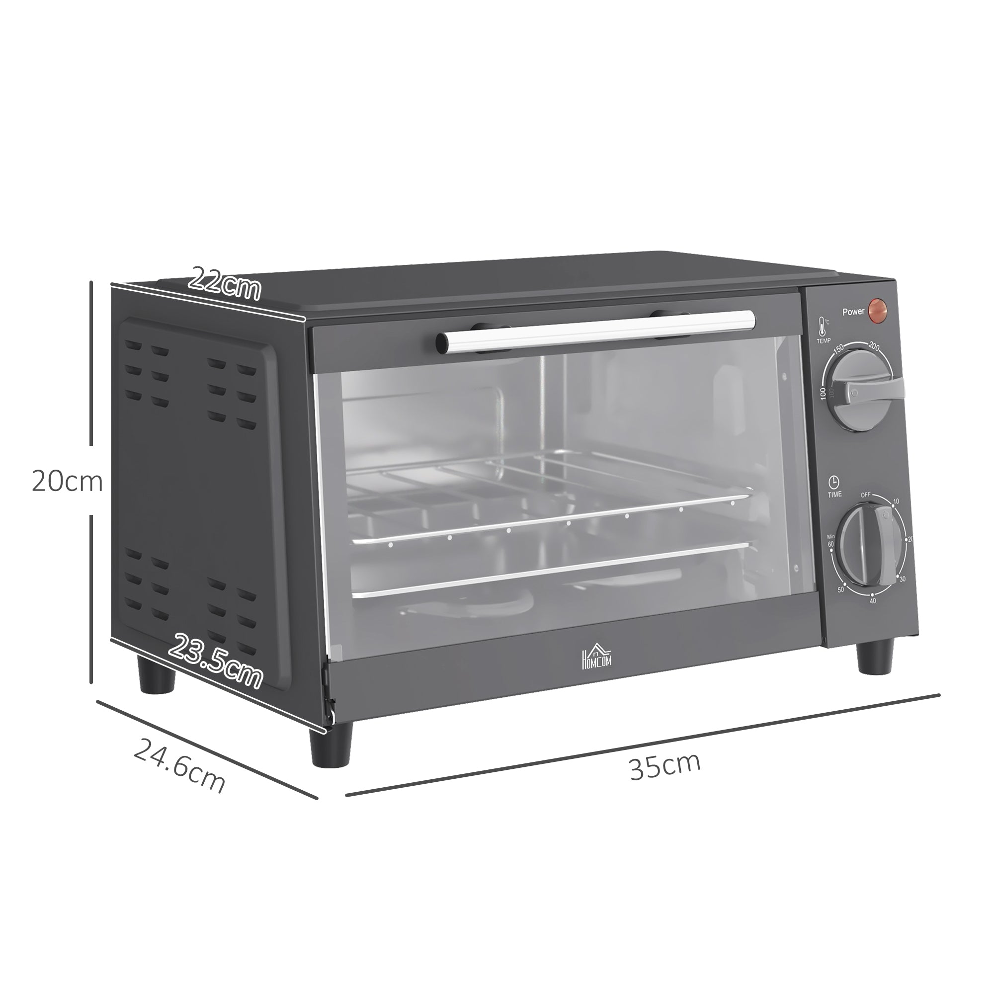 HOMCOM Mini Oven, 9L Countertop Electric Grill, Toaster Oven with Adjustable Temperature, Timer, Dishwasher Safe Baking Tray and Wire Rack, 750W, Grey - North Peak Garden Furniture