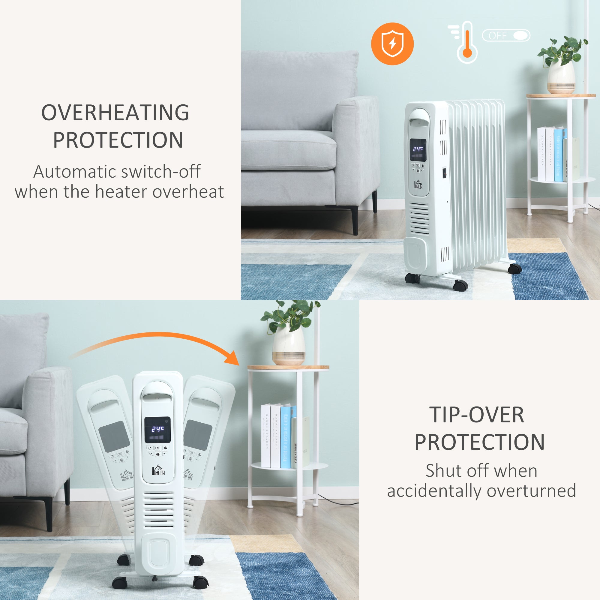 HOMCOM 2000W Digital Oil Filled Radiator, 9 Fin, Portable Electric Heater with LED Display, Timer, 3 Heat Settings, Safety Cut-Off and Remote Control, White - North Peak Garden Furniture