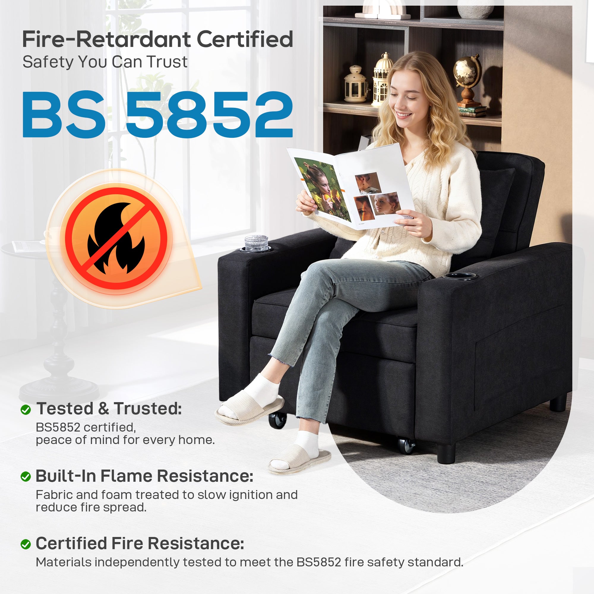 HOMCOM 3-in-1 Single Sofa Bed, Convertible Sleeper Chair Bed - Black