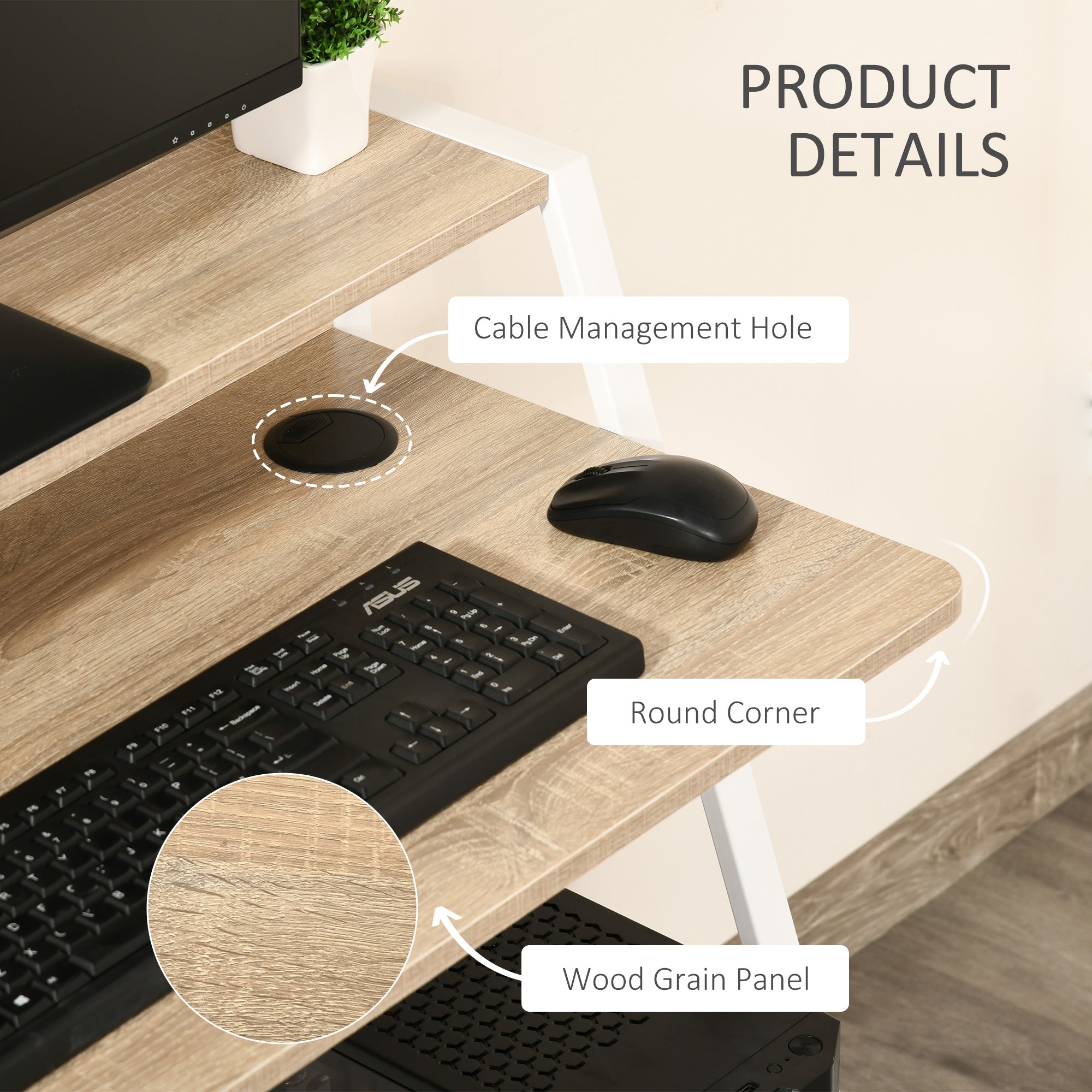 HOMCOM Writing Desk Computer Table Home Office PC Laptop Workstation Storage Shelf 84L x 45W cm White and Oak - North Peak Garden Furniture