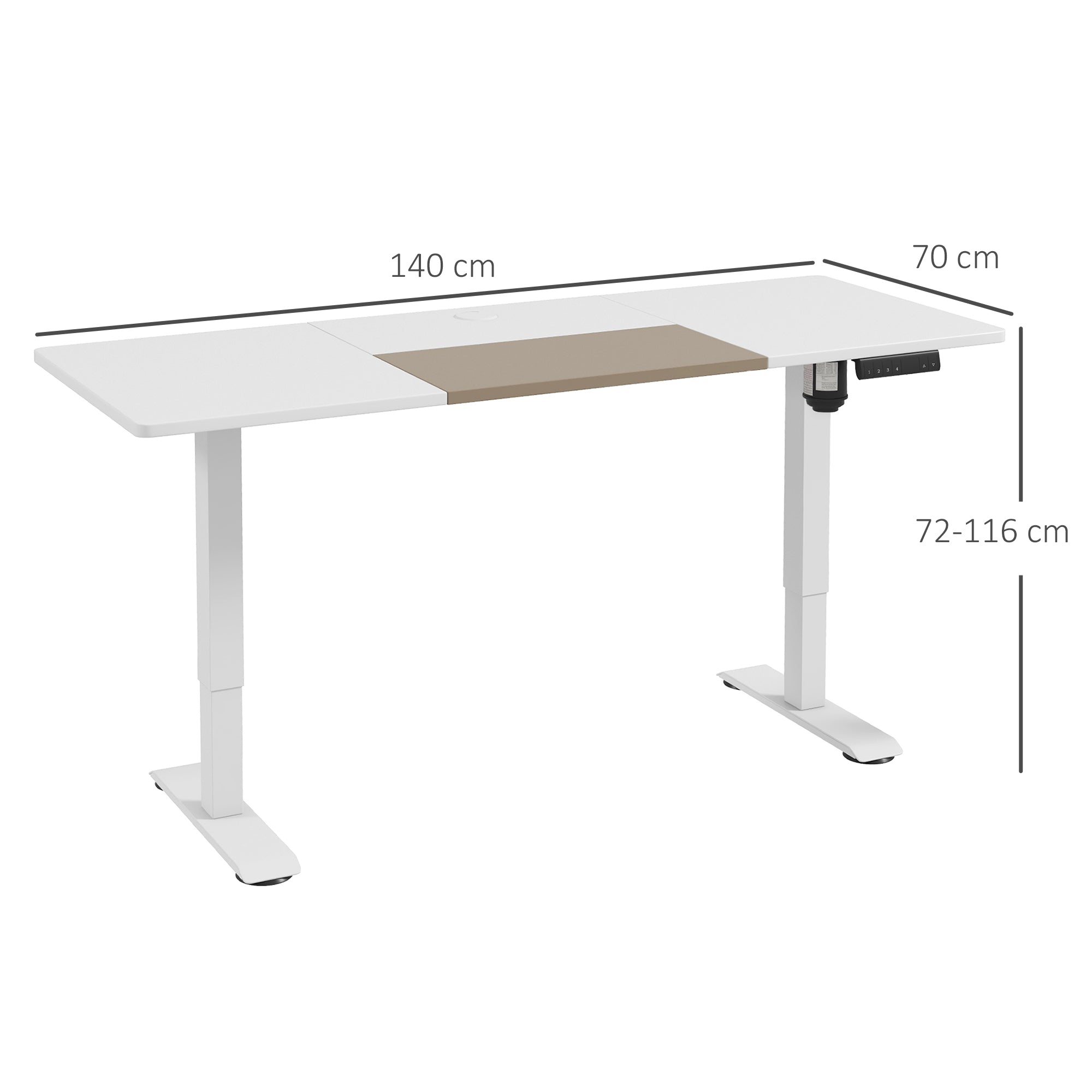 Vinsetto 72-116cm Adjustable Electric Standing Desk, with LED Display - White