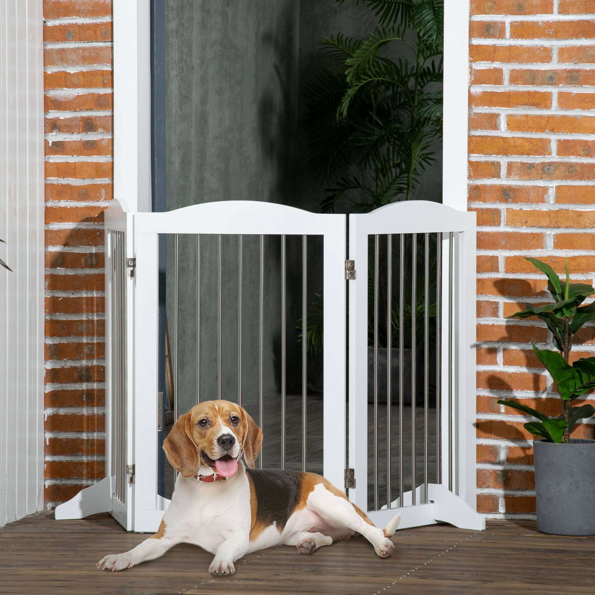 PawHut Foldable Dog Gate, Freestanding Pet Gate, with Two Support Feet, for Staircases, Hallways, Doorways - White - North Peak Garden Furniture