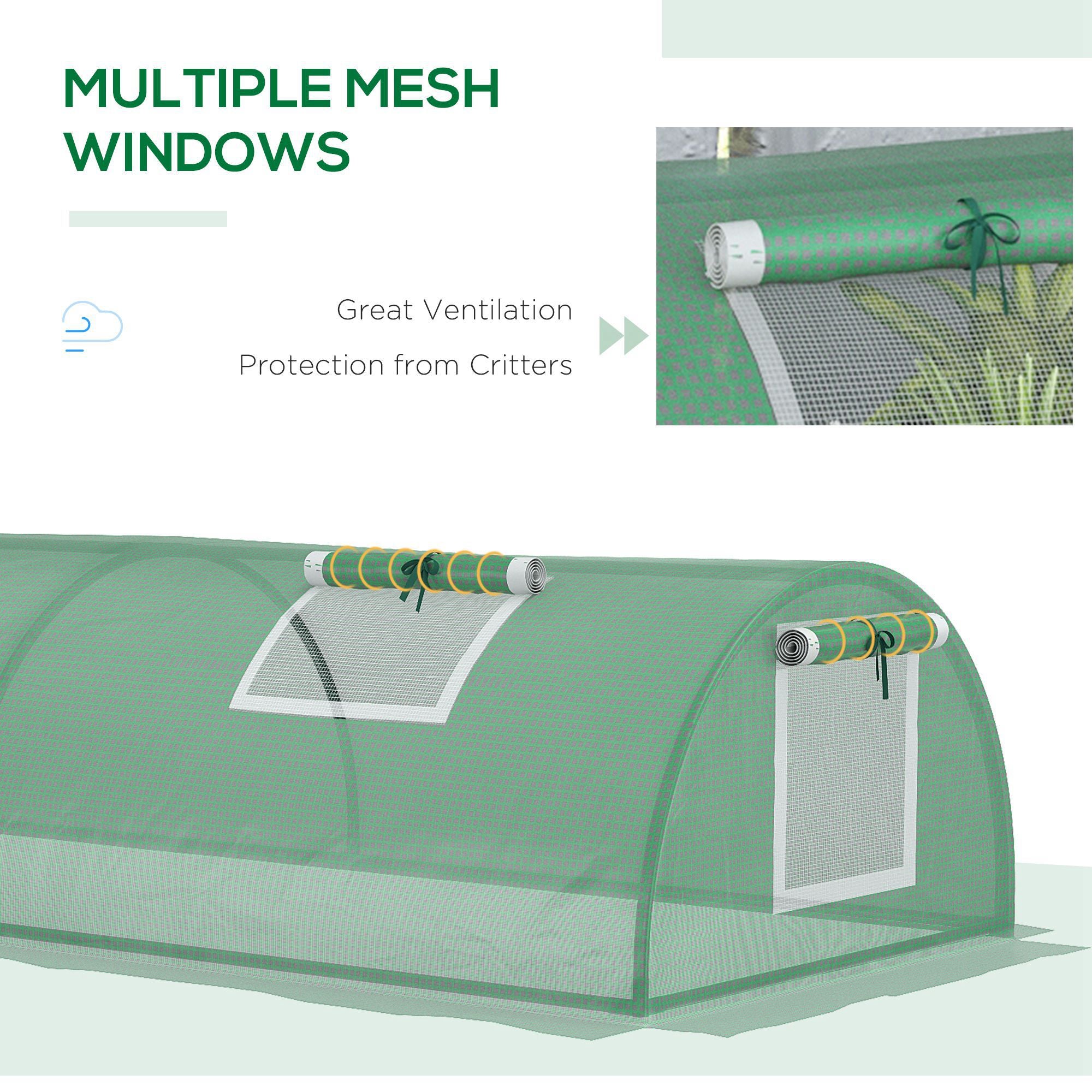 Outsunny Mini Greenhouse, Portable Tunnel Green House, Green Grow House Steel Frame with 5 Mesh Windows, 3 M, Green - North Peak Garden Furniture