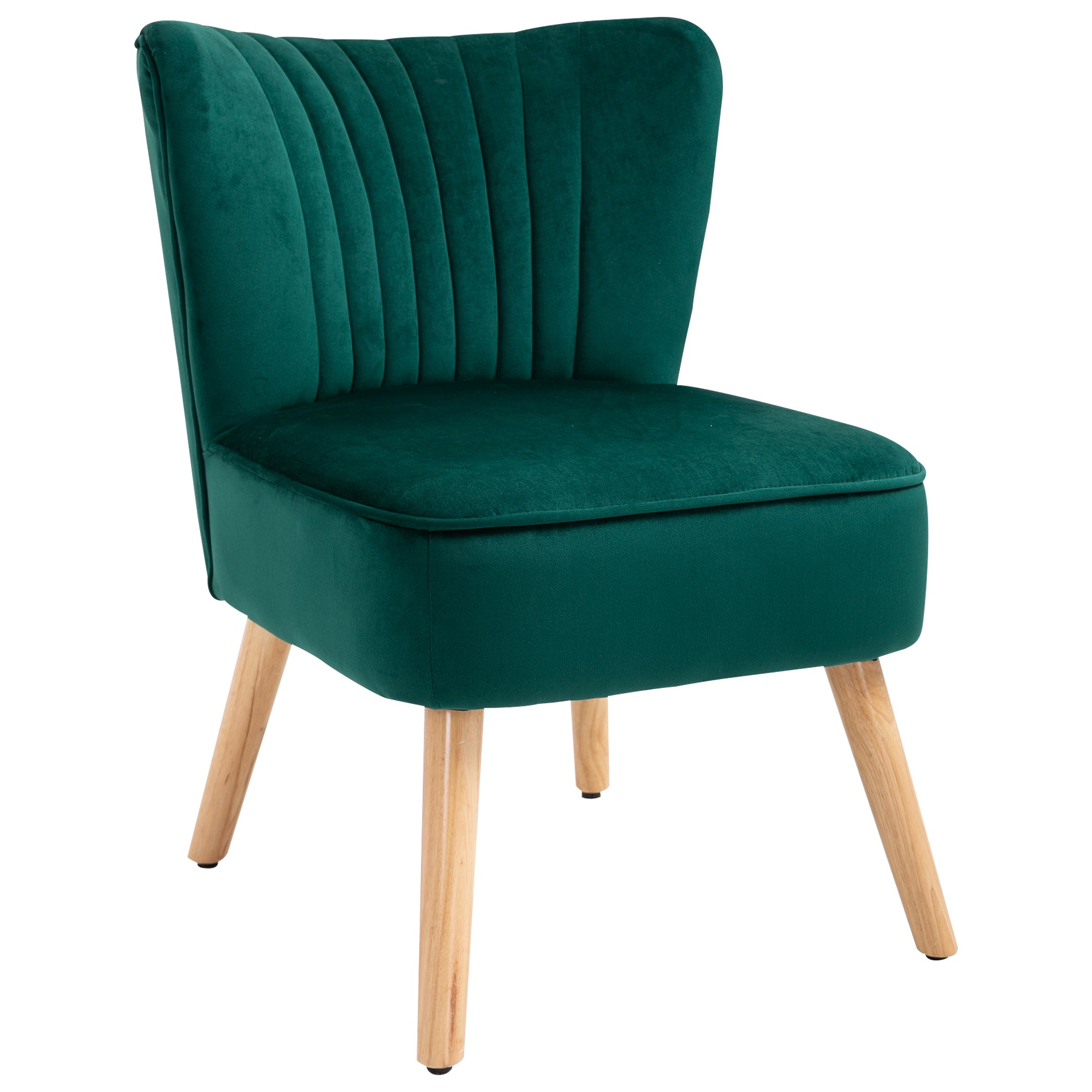 HOMCOM Modern Accent Chair, Fabric Living Room Chair with Rubber Wood Legs and Thick Padding, Green - North Peak Garden Furniture