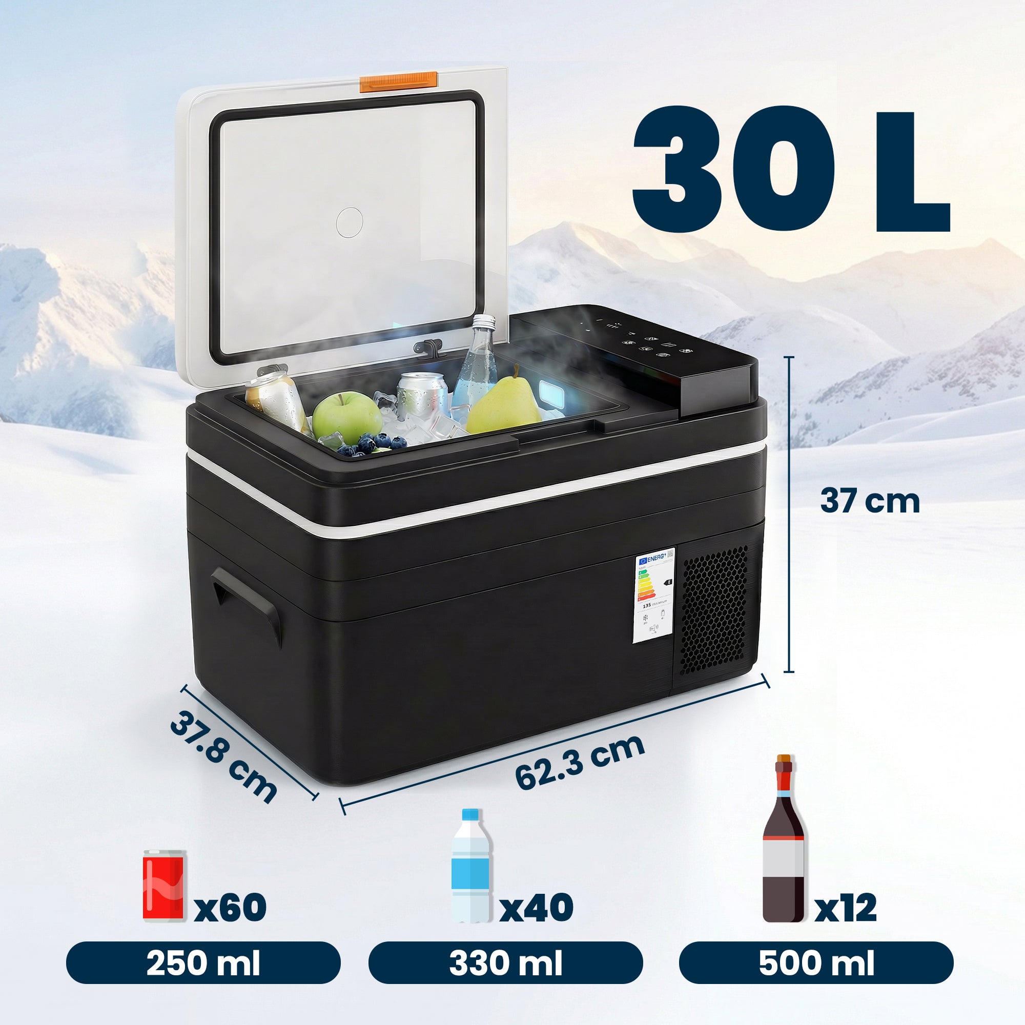 Outsunny 30L Compressor Car Fridge Freezer, Camping Refrigerator with App Control, 12/24V DC and 100-240V AC, Black