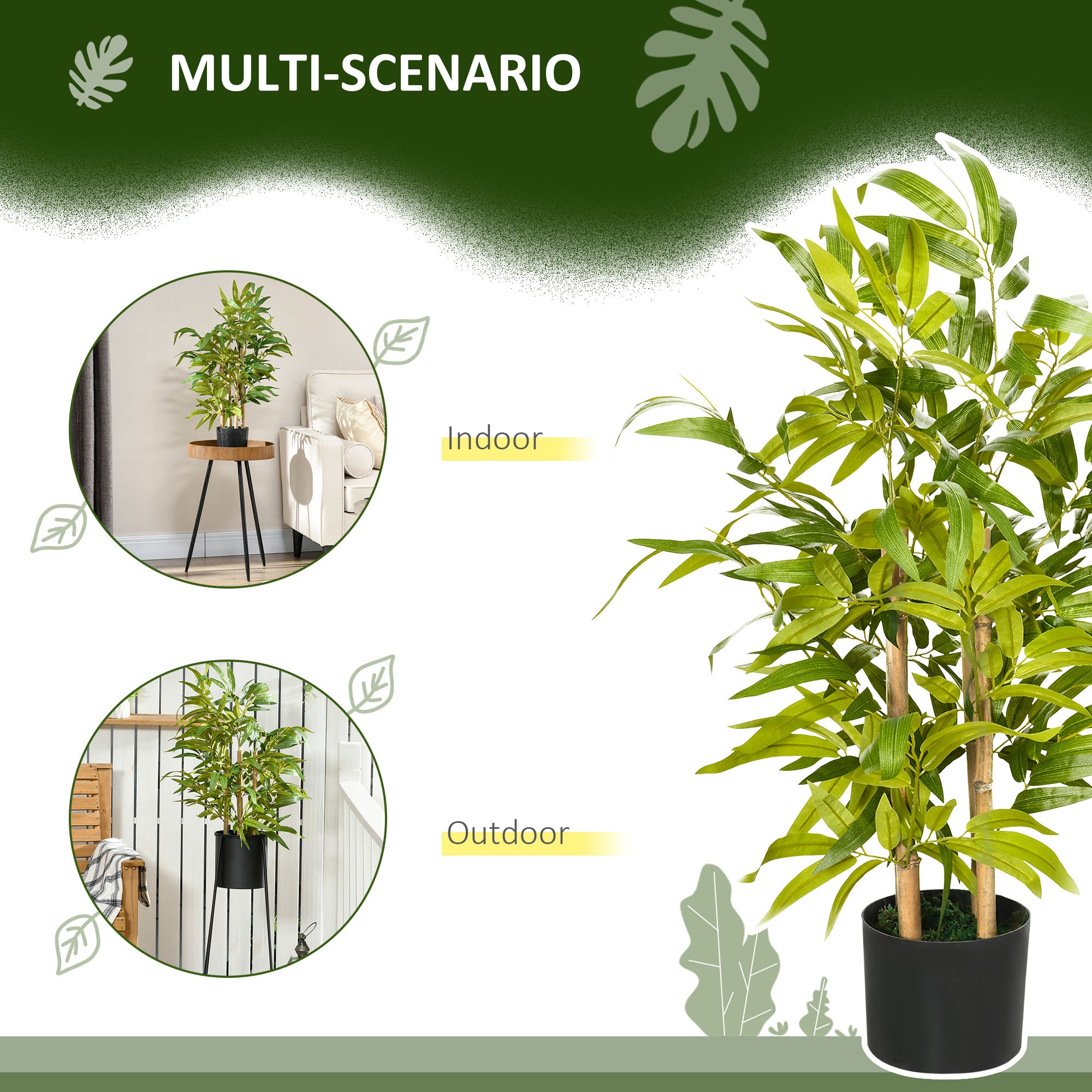 HOMCOM 2 PCs Artificial Plants Bamboo Tree in Pot Desk Fake Plants for Home Indoor Outdoor Decor, 15x15x60cm, Green - North Peak Garden Furniture