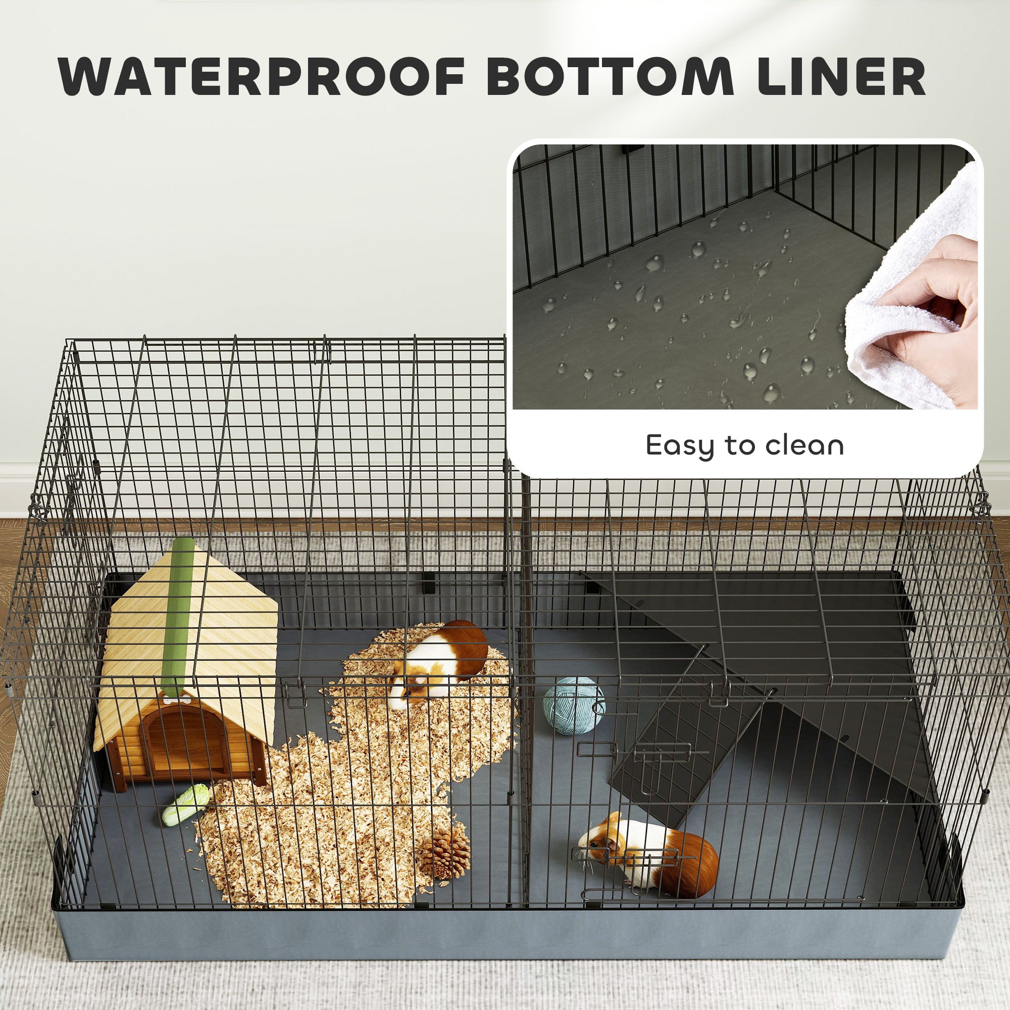 PawHut 2 in 1 Guinea Pig Cage, Rabbit Cage Pet Playpen with 2 Separate Area, Waterproof Oxford Fabric Floor for Hedgehogs - North Peak Garden Furniture