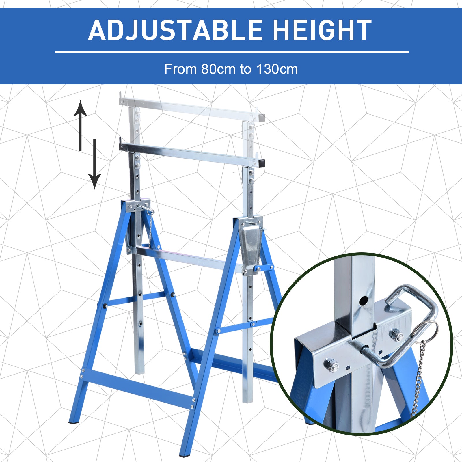 HOMCOM Set of 2 Adjustable Telescopic Builders Trestle DIY Steel Work Bench Carpenter Folding Saw Horse Tools Blue - North Peak Garden Furniture