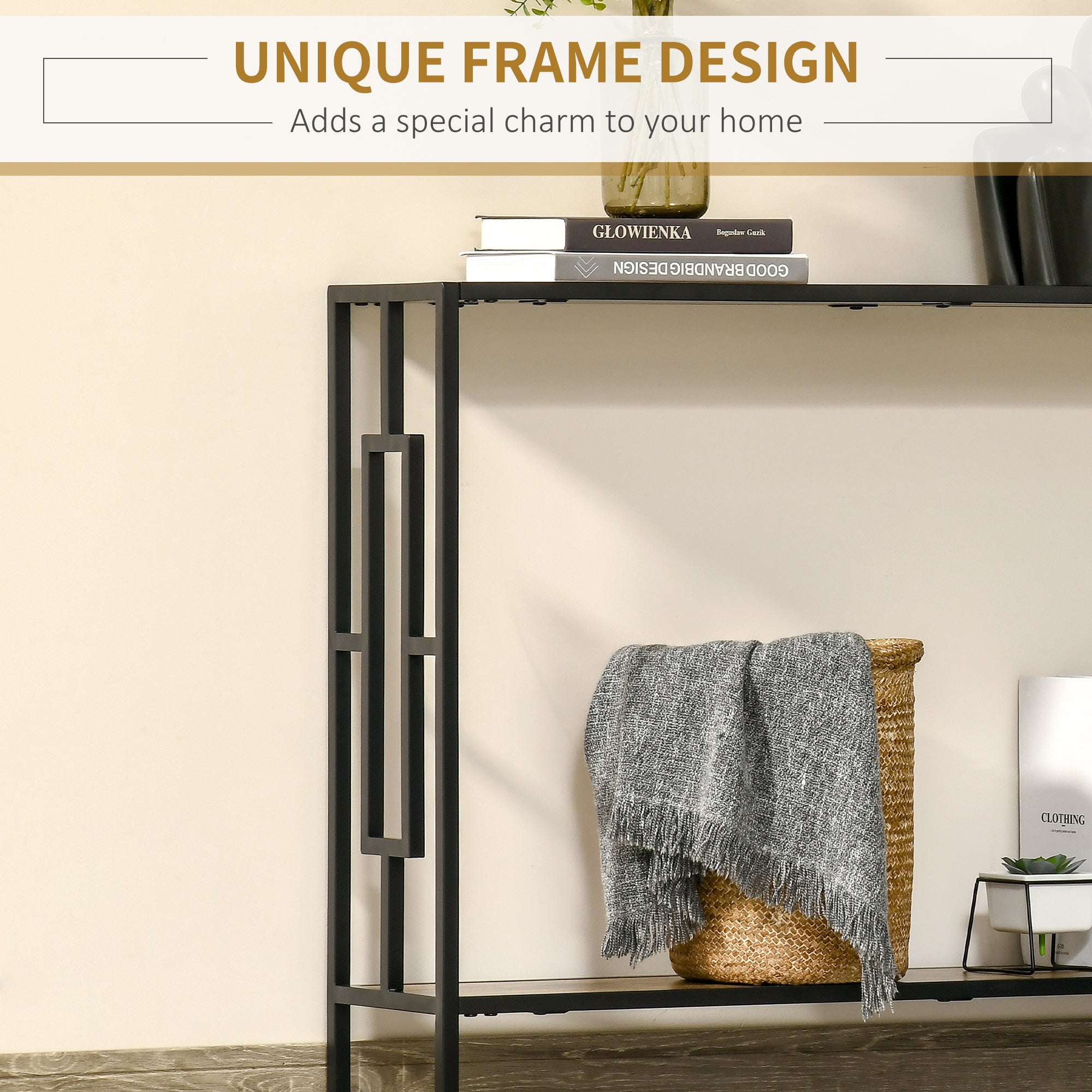 HOMCOM Industrial Console Table with Storage Shelf, Narrow Hallway Dressing Desk with Metal Frame for Living Room, Bedroom, Rustic Brown - North Peak Garden Furniture
