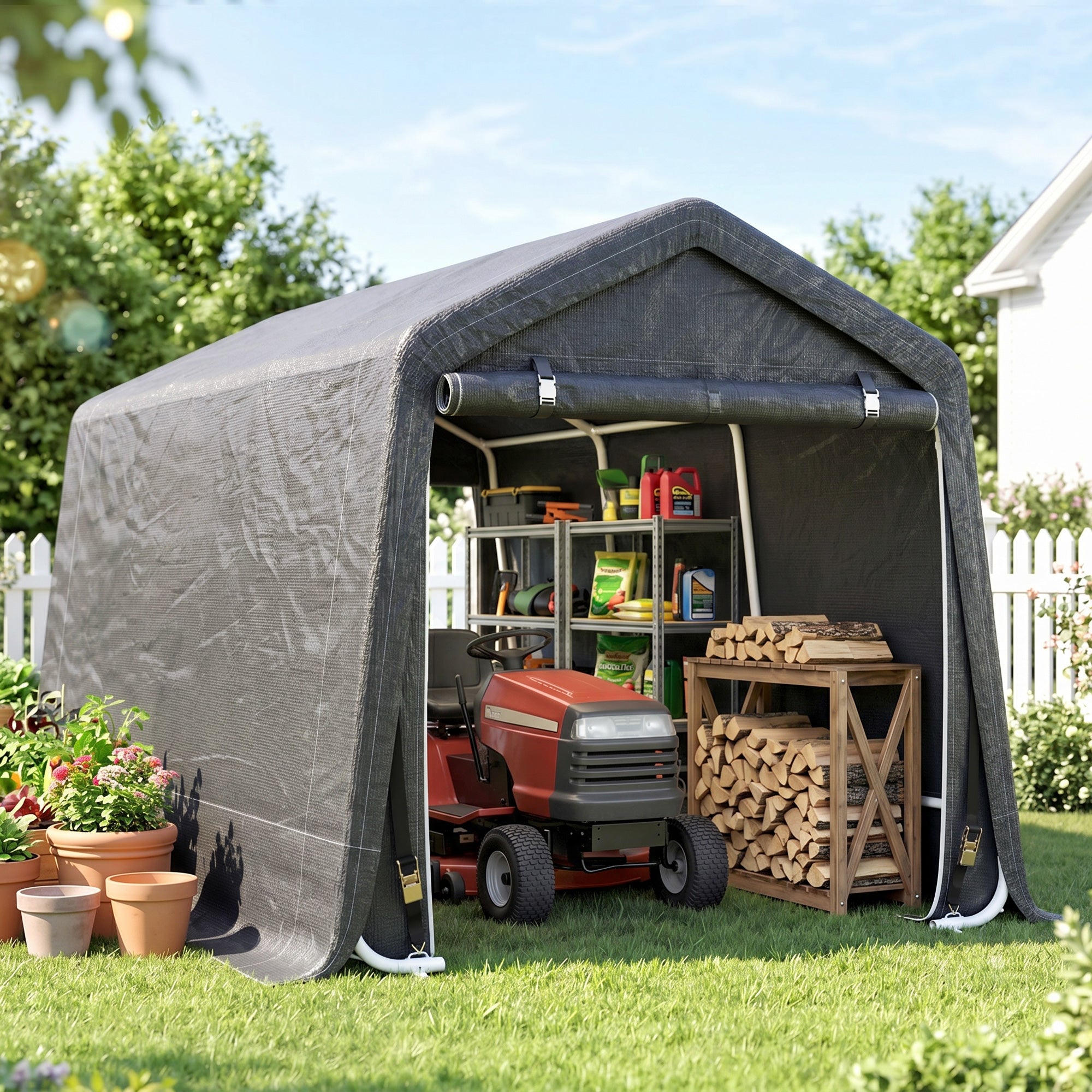 Outsunny 9 X 7.5ft Temporary Outdoor Equipment Shed - Dark Grey