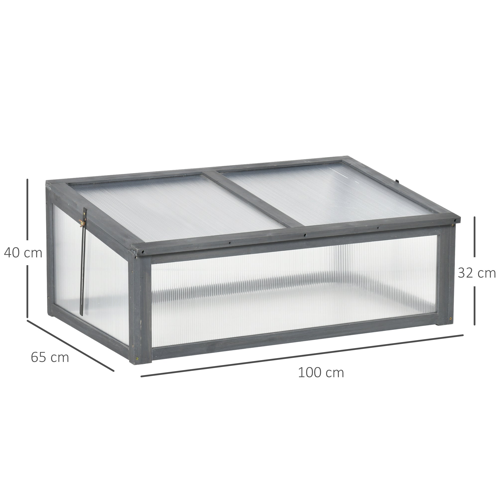 Outsunny Wooden Cold Frame, Small Polycarbonate Greenhouse for Plants with Openable & Tilted Top Cover, Grey, 100 x 65 x 40cm - North Peak Garden Furniture