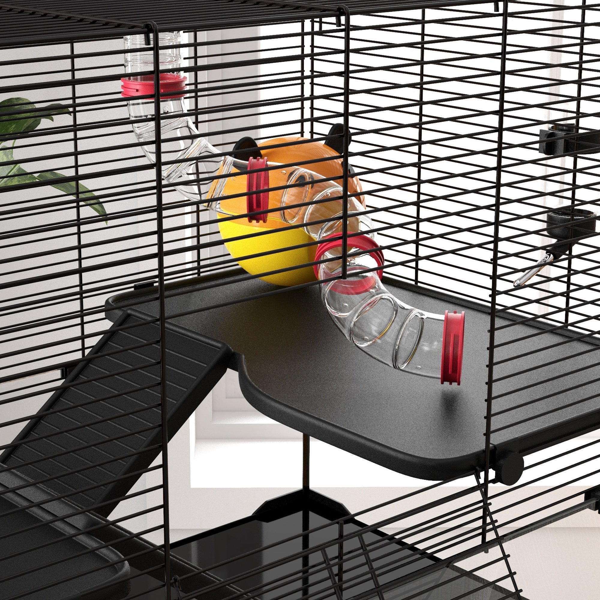 PawHut Gerbil Cage, Dwarf Hamster Cage, with Deep Glass Bottom, Tunnels, Ramps, Hut, Exercise Wheel, 78.5 x 48.5 x 57cm - North Peak Garden Furniture