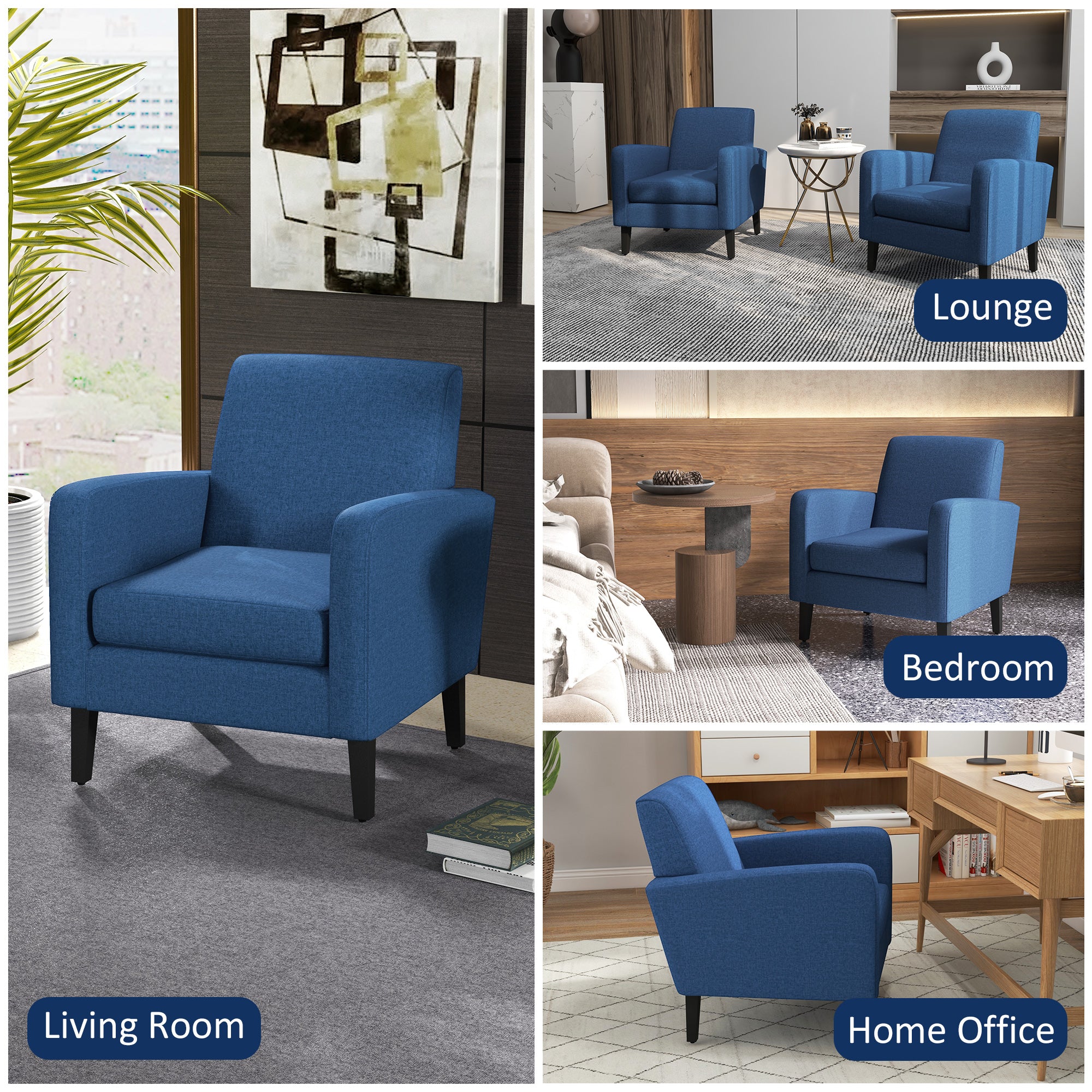 HOMCOM Linen-Look Boxy Armchair - Blue - North Peak Garden Furniture