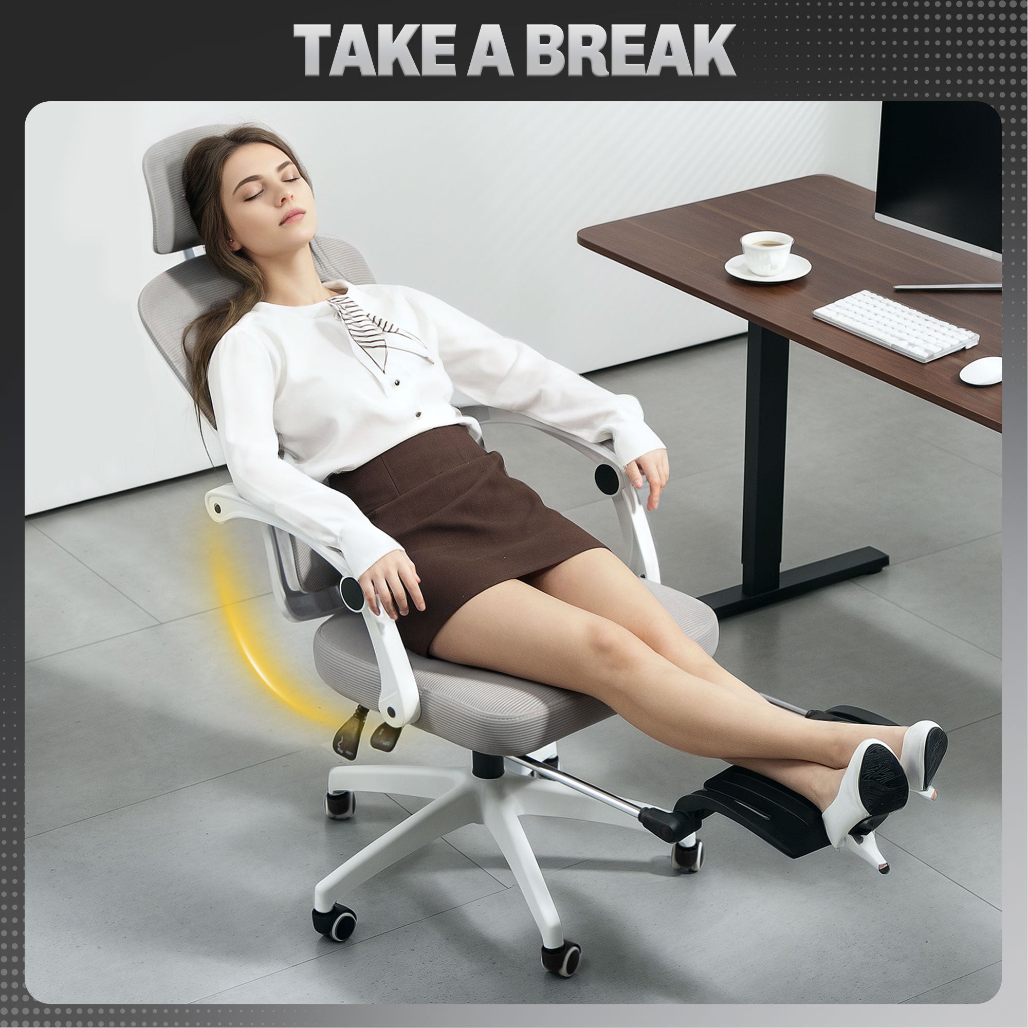 HOMCOM Ergonomic Office Chair, Mesh High Back Desk Chair with Adjustable Lumbar Support and Headrest, Footrest, Reclining Executive Swivel Computer Chair for Home Study, Grey - North Peak Garden Furniture