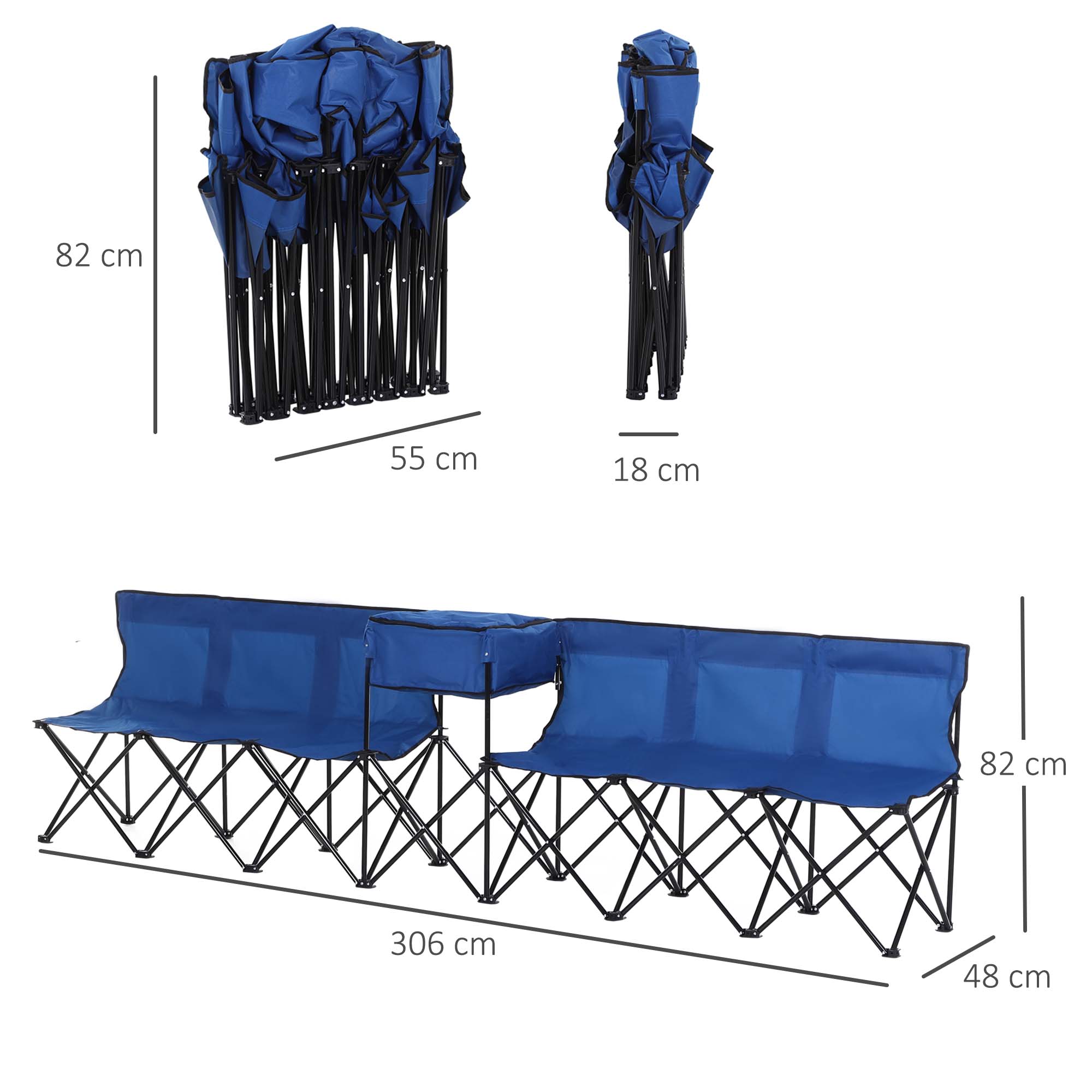 Outsunny 6 Seat Folding Sports Bench Portable Sports Team Bench Spectator Chair with Cooler Bag and Carrying Bag for Outdoor Picnic Camping - Blue - North Peak Garden Furniture