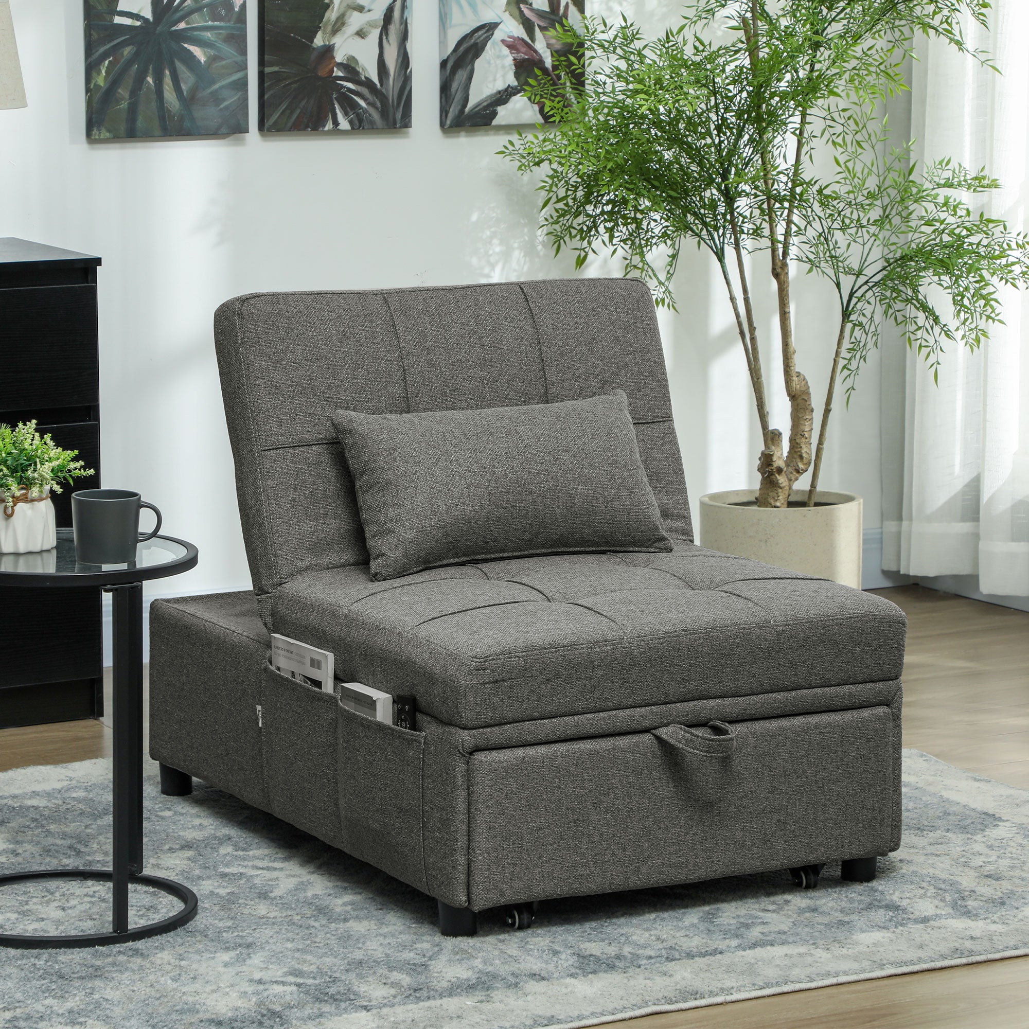 HOMCOM Four-In-One Single Sleeper Chair - Dark Grey - North Peak Garden Furniture