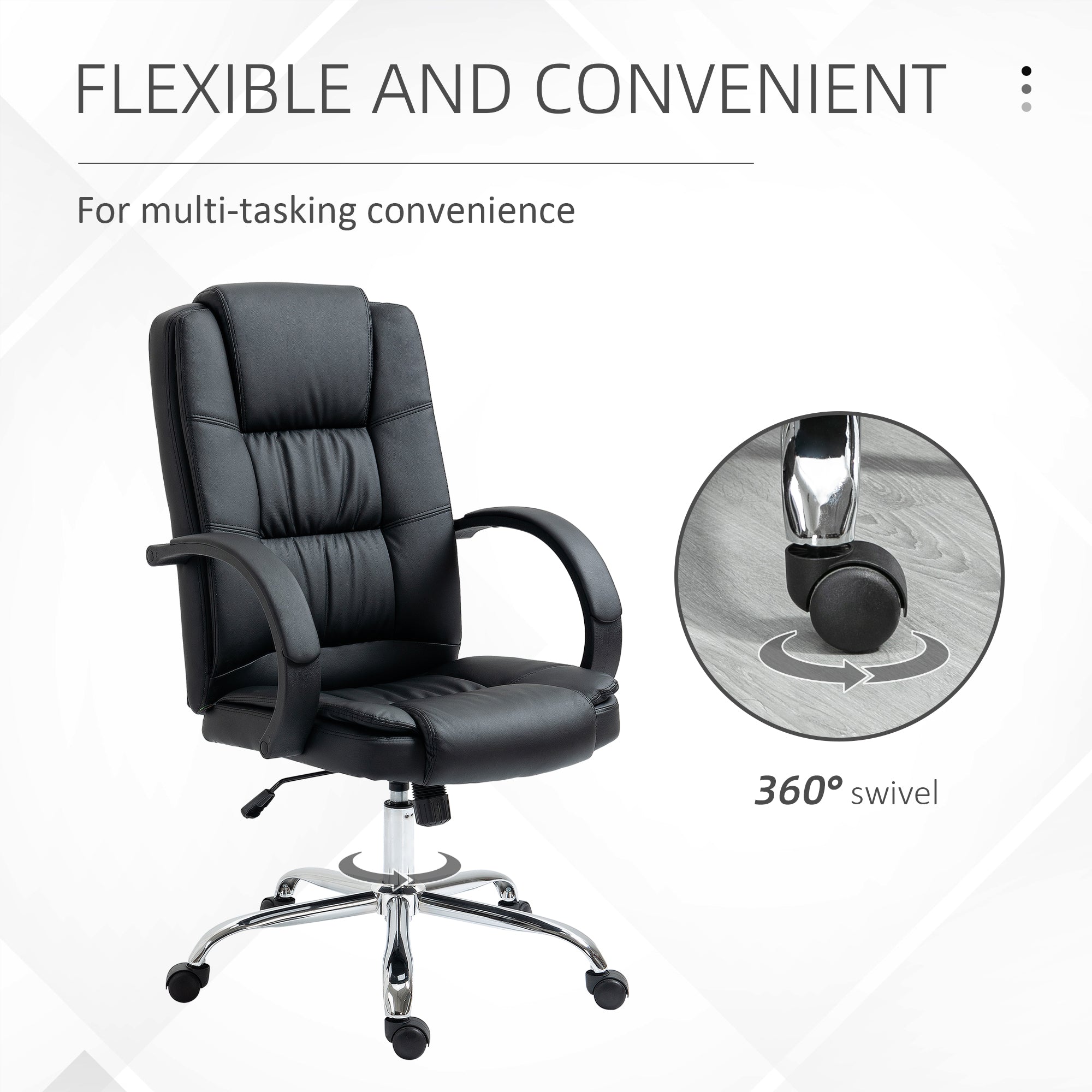 Vinsetto Office Chair, PU Leather Desk Chair with 13cm Soft Padded Seat and Backrest, Swivel Chair with Adjustable Height and Rolling Wheels, Black - North Peak Garden Furniture