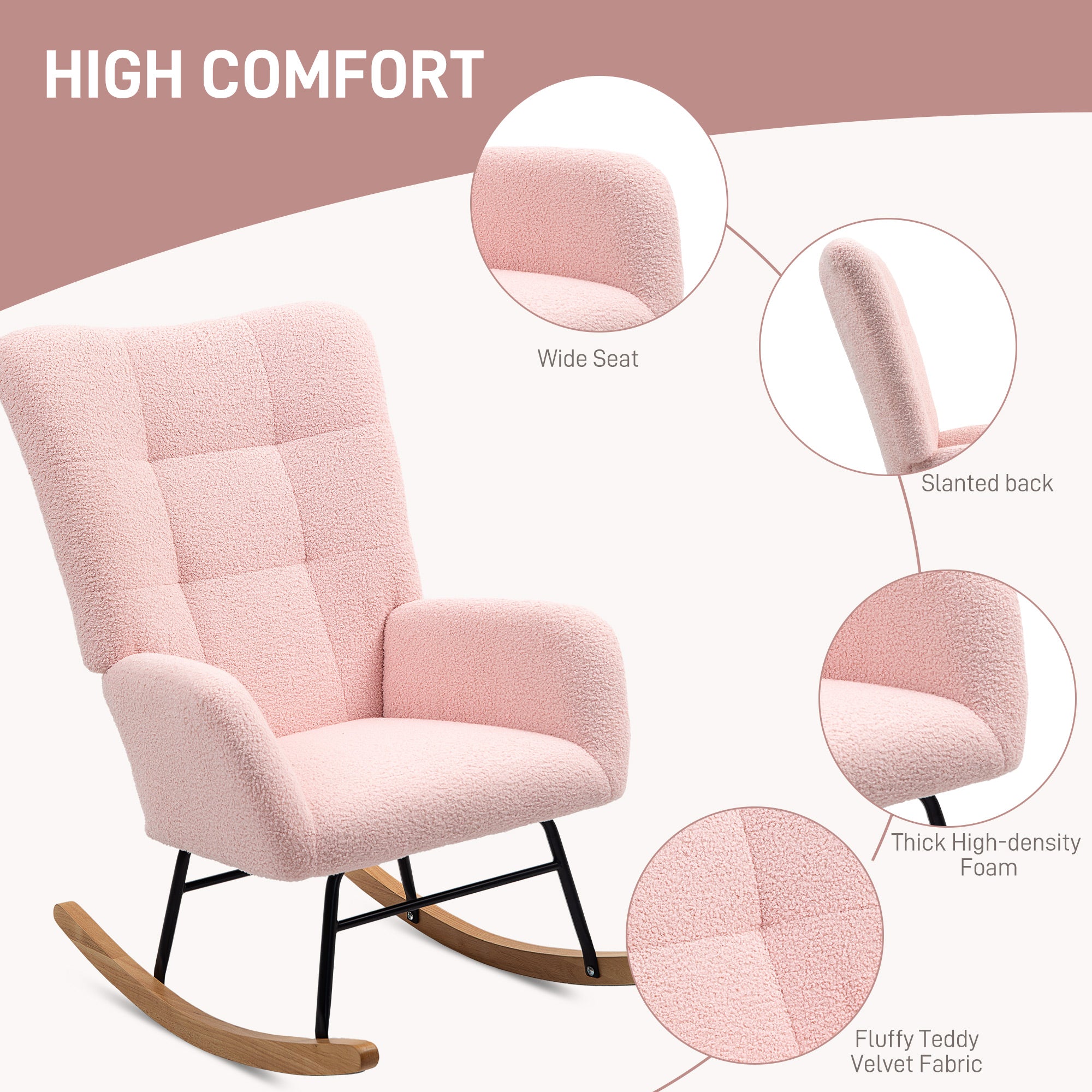 HOMCOM Teddy Fleece Rocking Chair - Pink - North Peak Garden Furniture