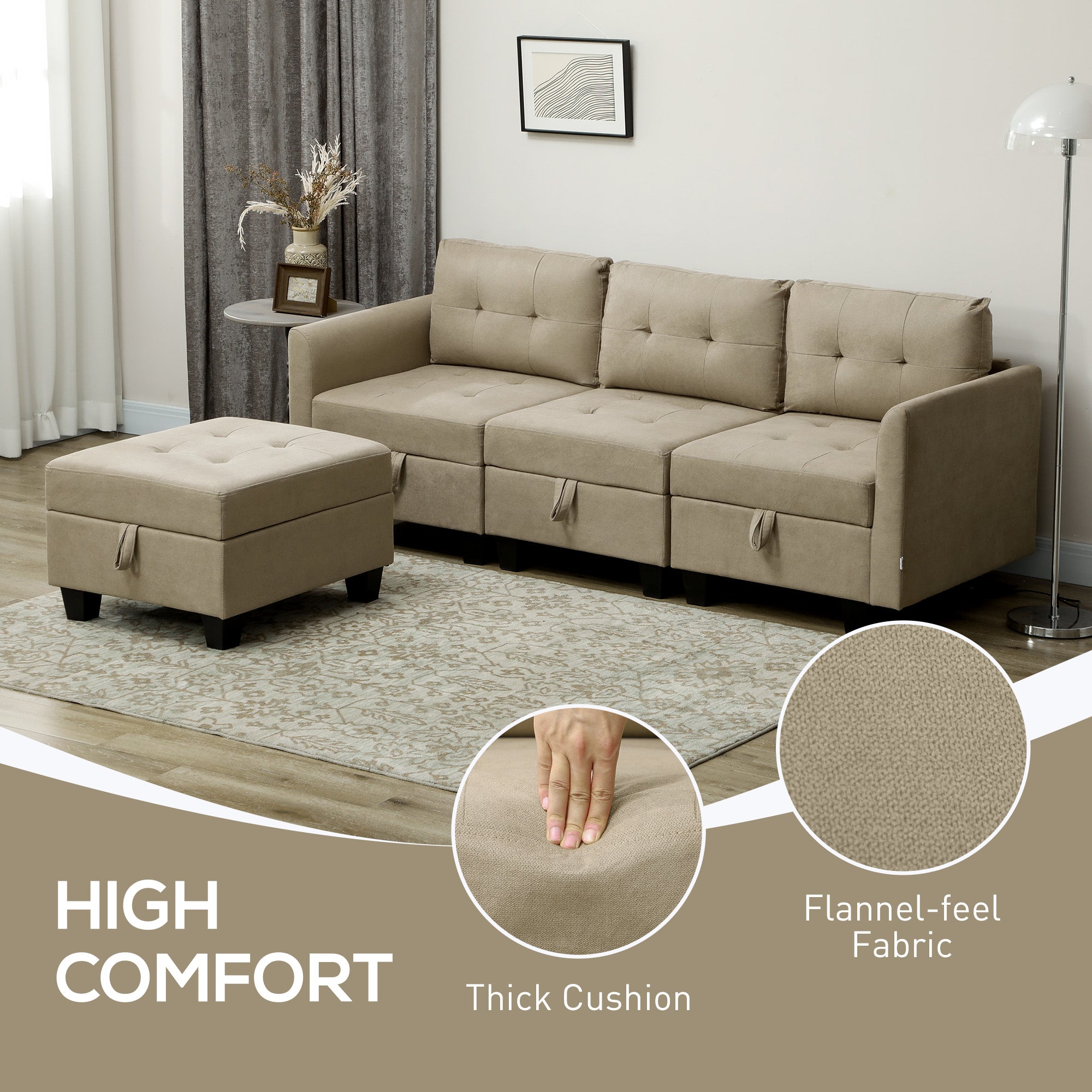 HOMCOM 'L' Shape Modular Sofa, with Storage - Light Brown - North Peak Garden Furniture
