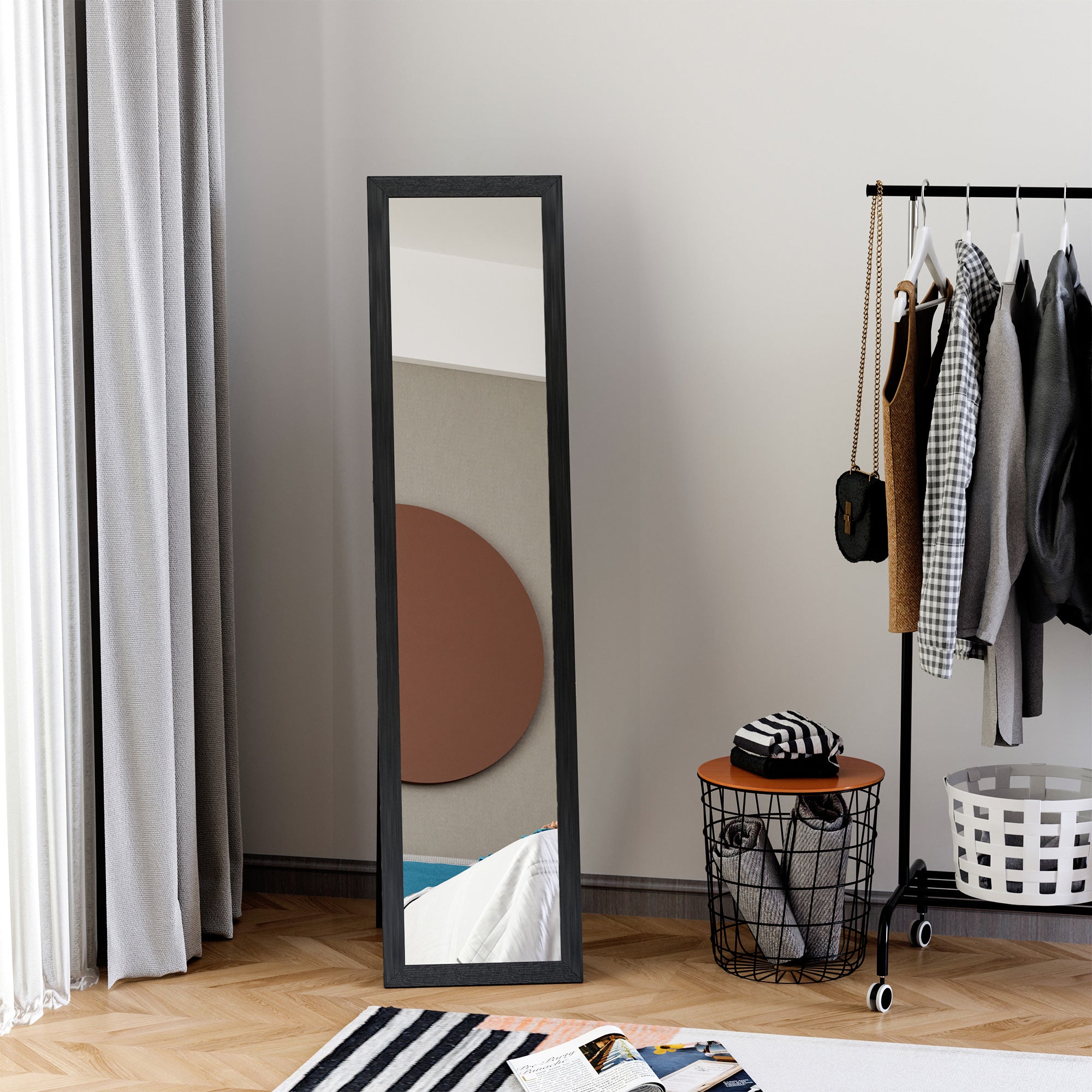 HOMCOM Full Length Mirror for Bedroom, Free Standing Dressing Mirror, Wall Mirror for Living Room, 37 x 154 cm, Black - North Peak Garden Furniture