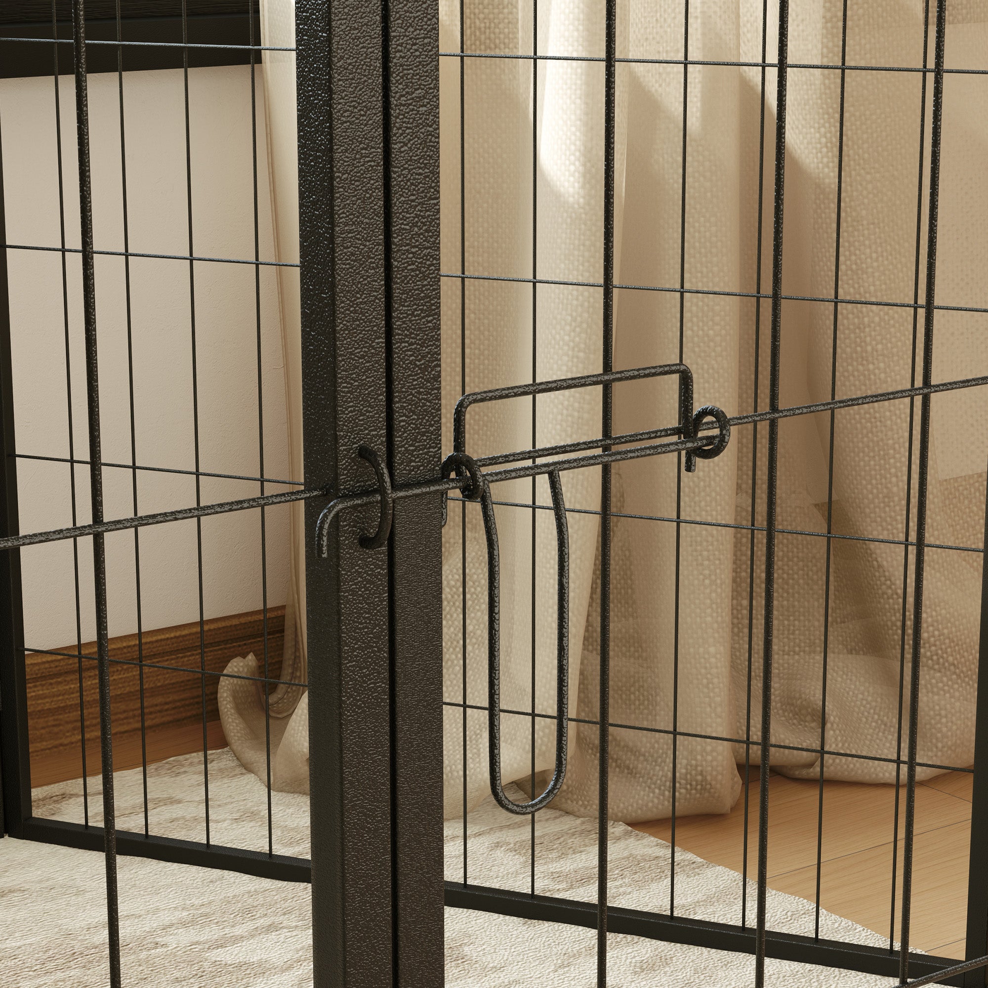 PawHut 6 Panels Dog Playpen, Portable Detachable Puppy Pen with Door, for Large Dogs, 100cm High, Black - North Peak Garden Furniture