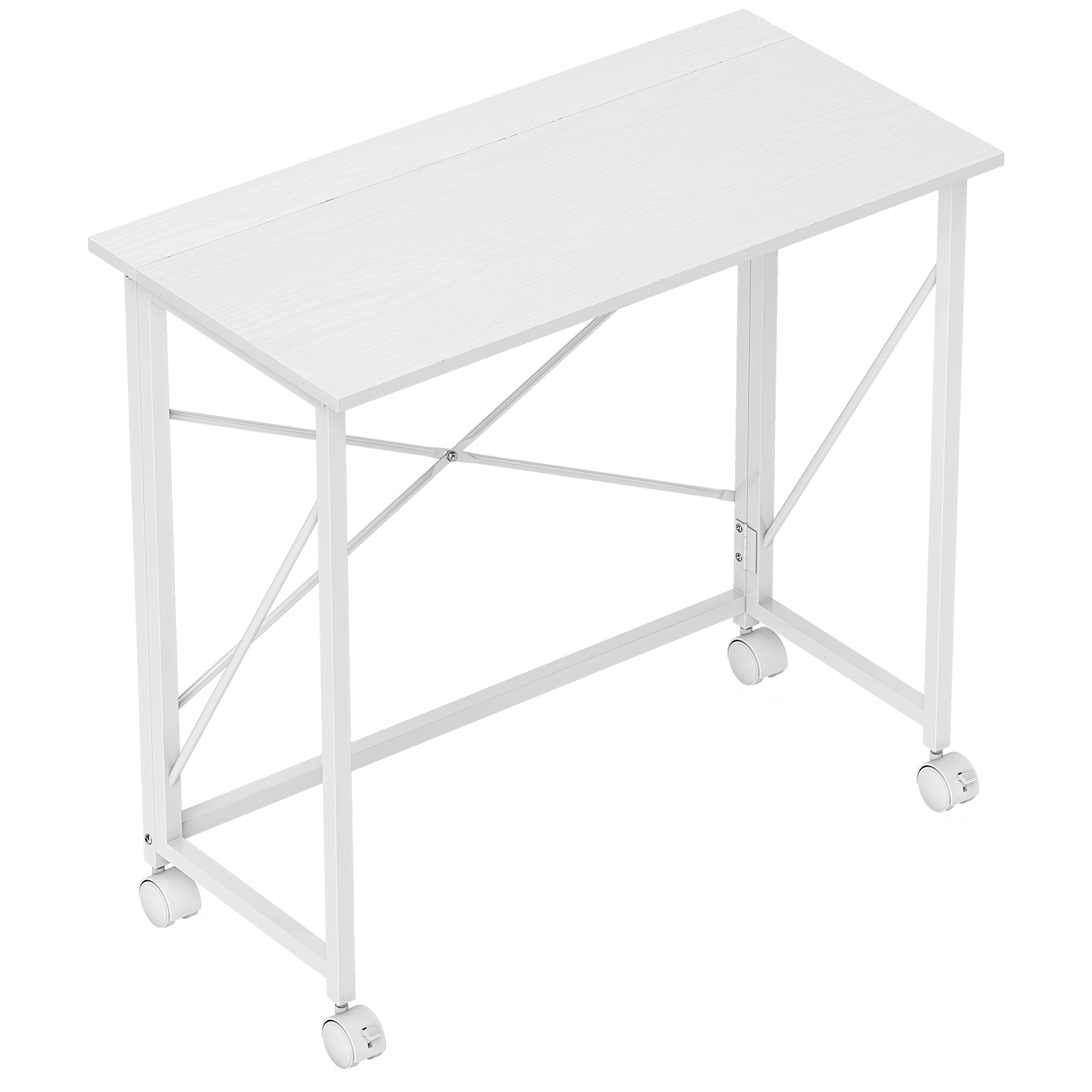 HOMCOM 80 cm Folding Desk on Wheels - White - North Peak Garden Furniture