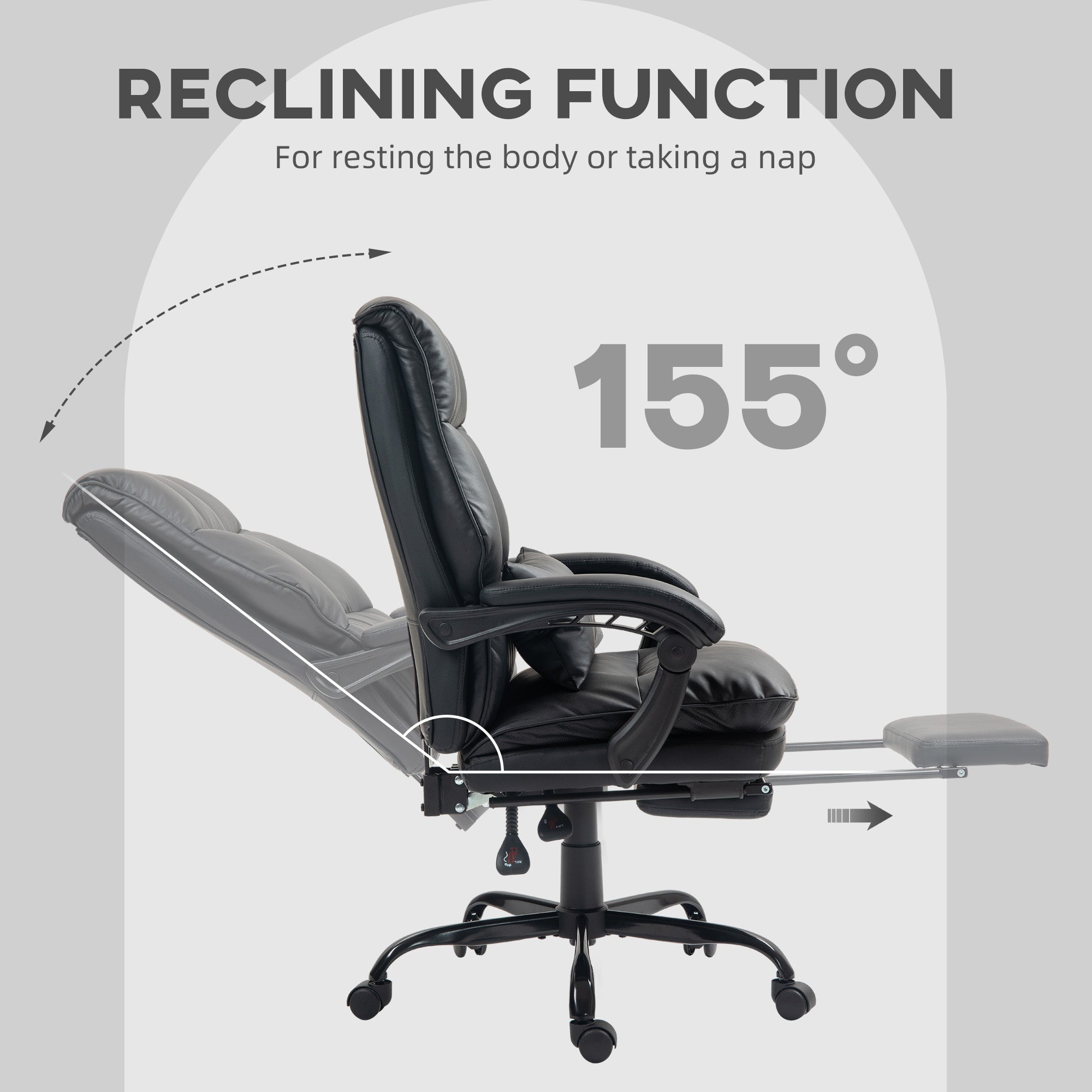 HOMCOM Faux Leather Reclining Office Chair, with Footrest - Black - North Peak Garden Furniture