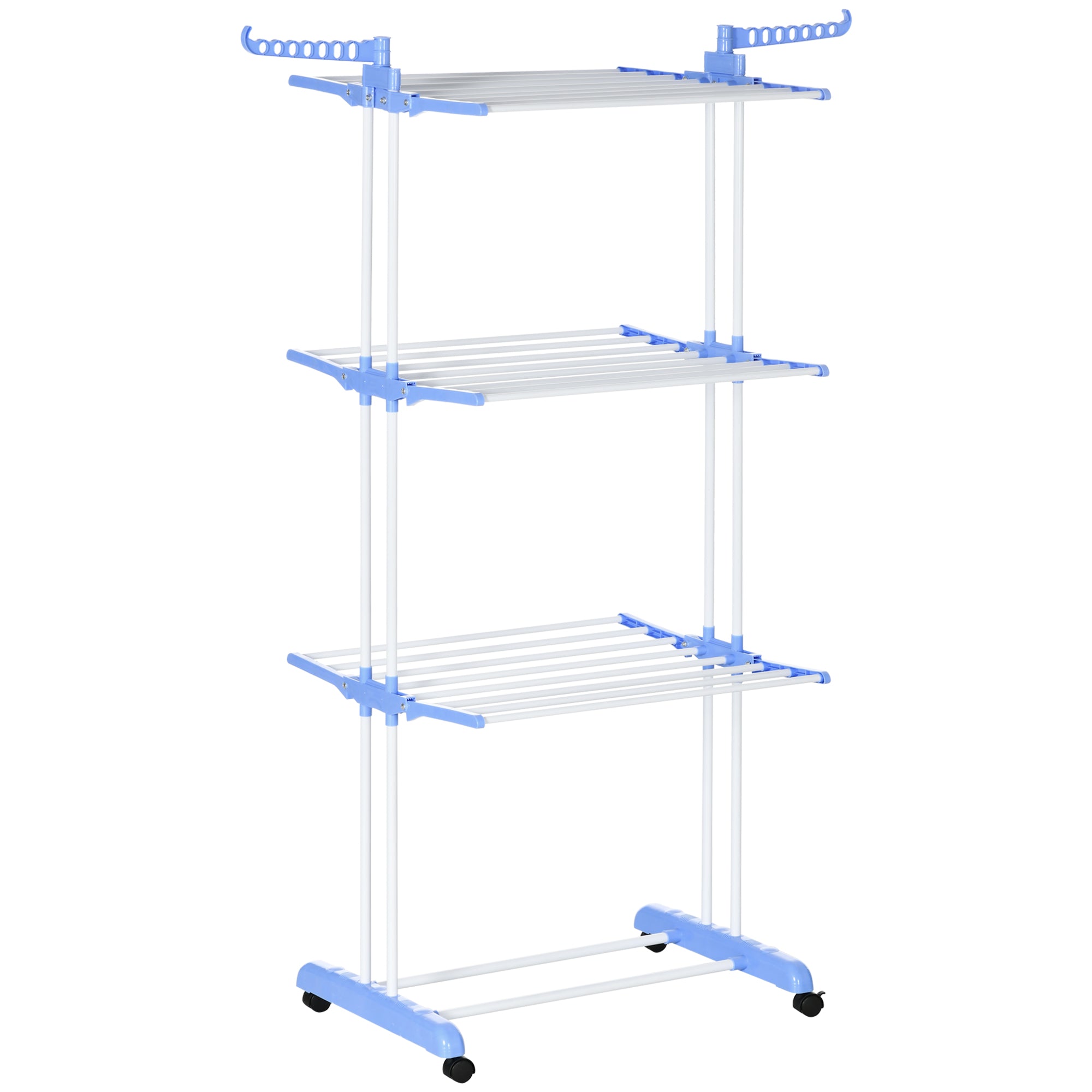 HOMCOM Foldable Clothes Drying Rack, 4-Tier Steel Garment Laundry Rack with Castors for Indoor and Outdoor Use, Blue - North Peak Garden Furniture