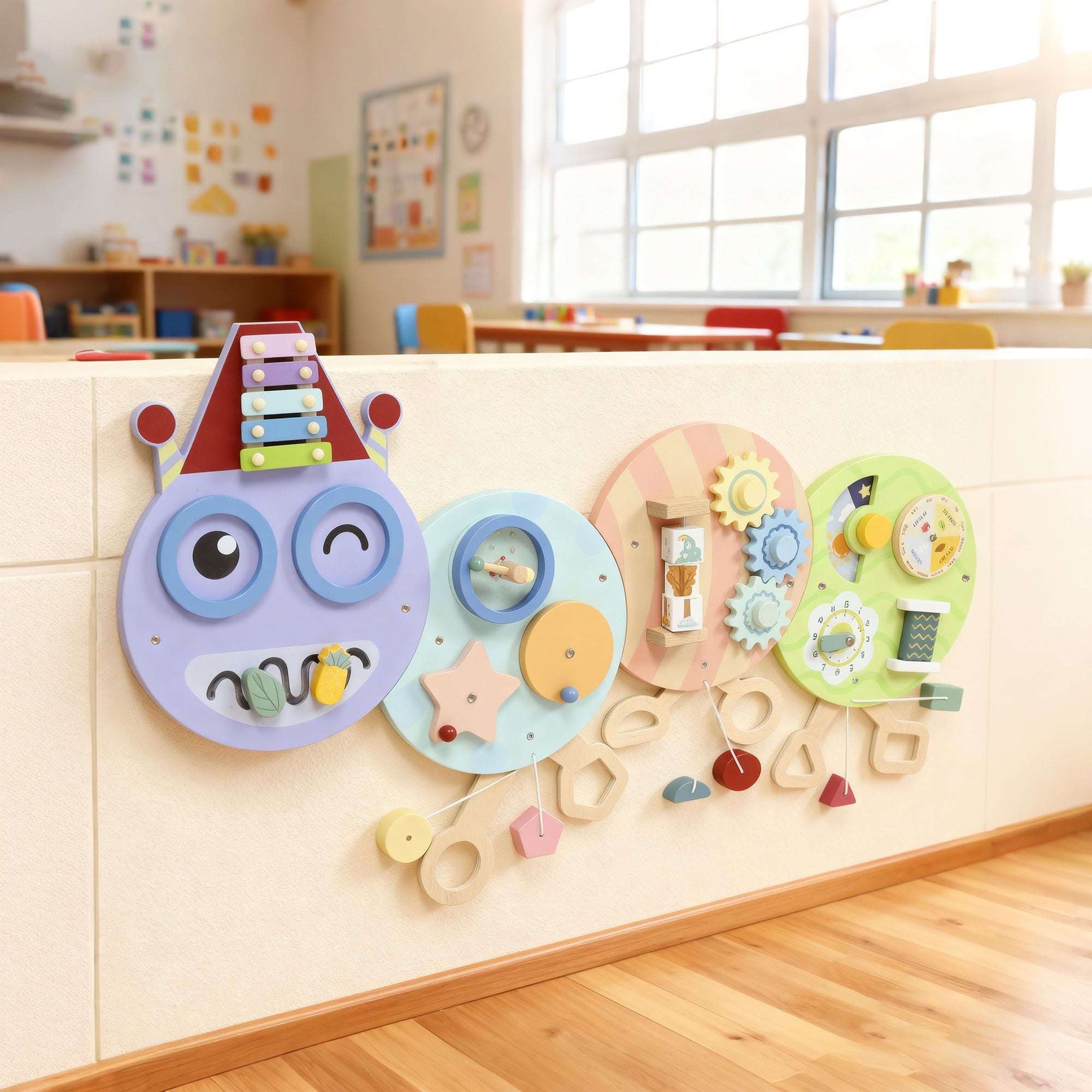 AIYAPLAY Caterpillar Busy Board with 7 Activities, for Nursery, Playroom, Home, for 3+ Years