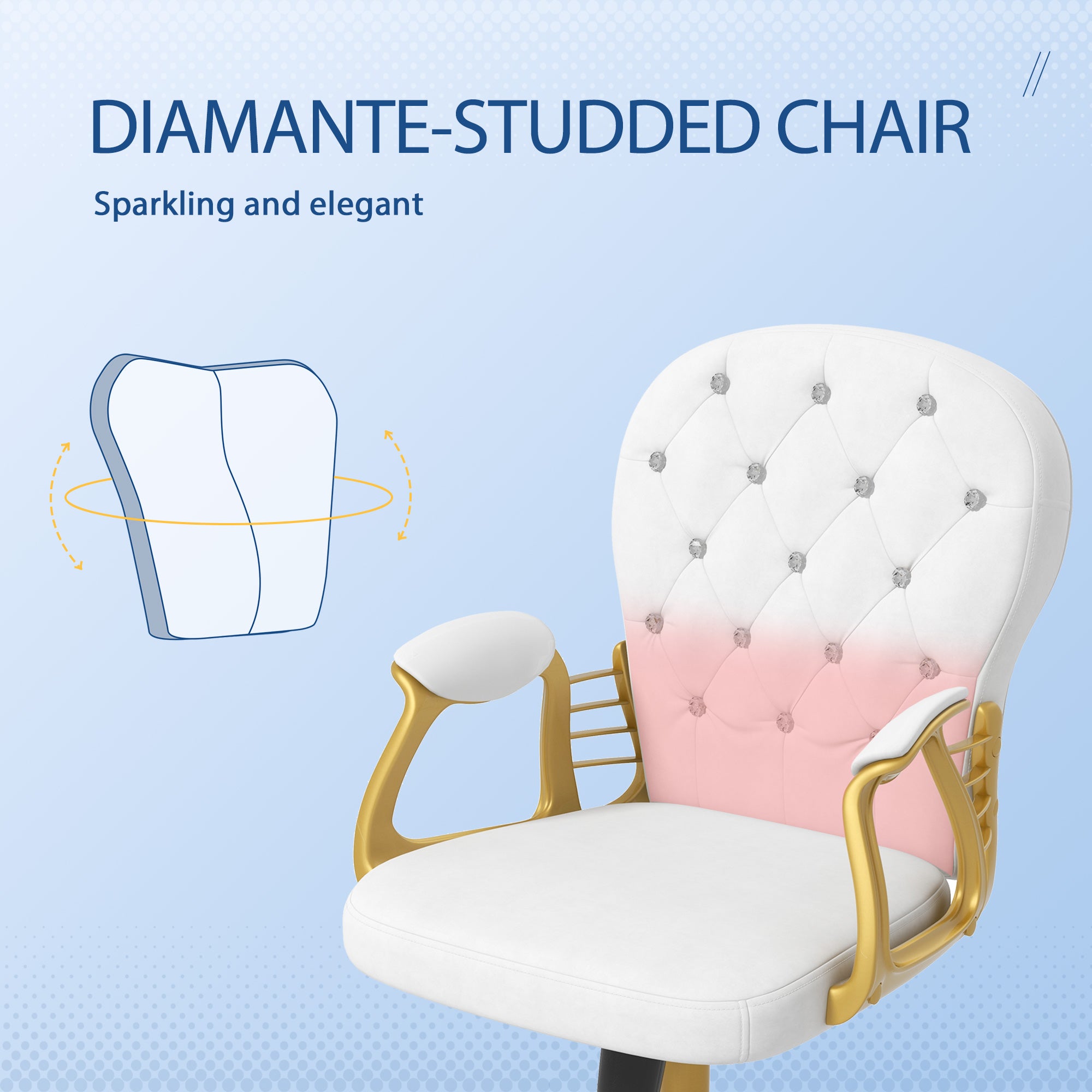 Vinsetto Height Adjustable Home Office Chair, Button Tufted Computer Chair with Padded Armrests and Tilt Function, Cream White - North Peak Garden Furniture