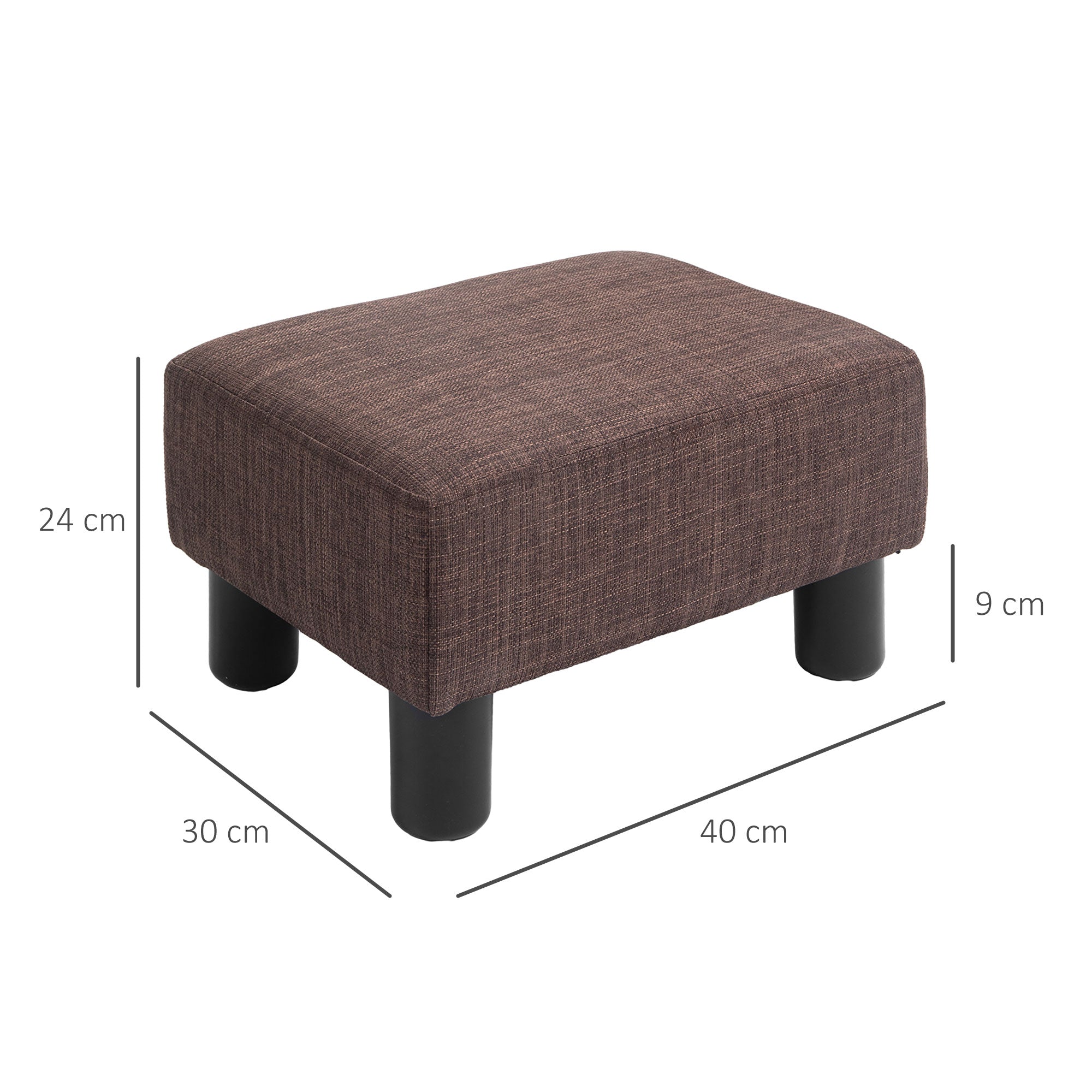 HOMCOM Linen Fabric Footstool Ottoman Cube with 4 Plastic Legs