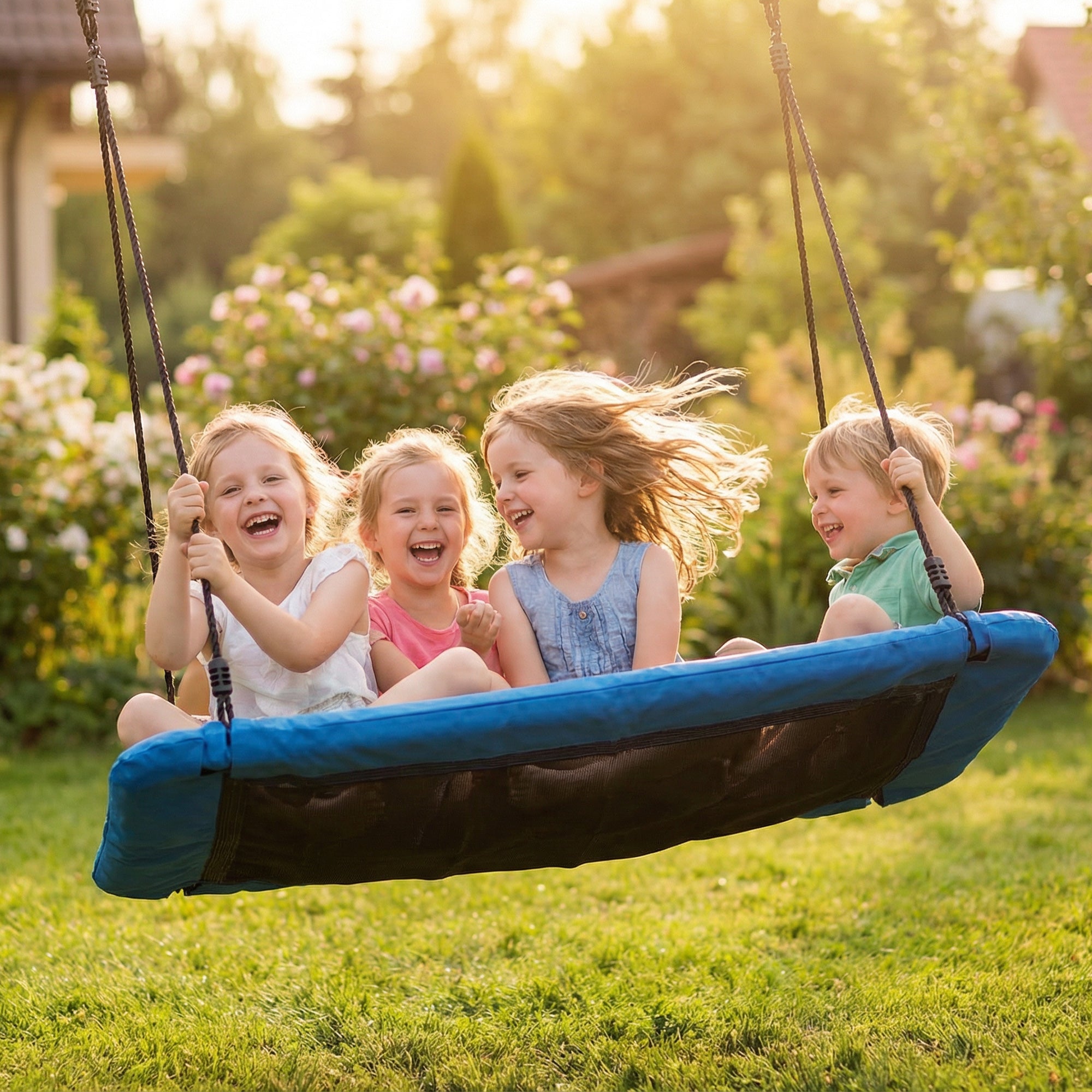 AIYAPLAY Nest Swing with Adjustable Ropes and Tree Straps, Basket Swing for Kids, 300KG Capacity for Indoor Outdoor, Blue