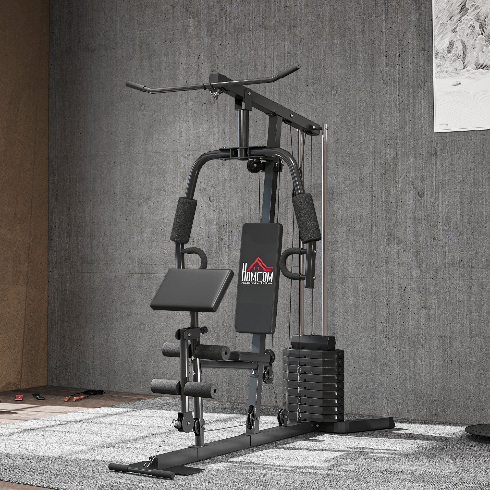 HOMCOM Multi-Exercise Gym Station, with 45kg Weight Stack, for Full Body Workout