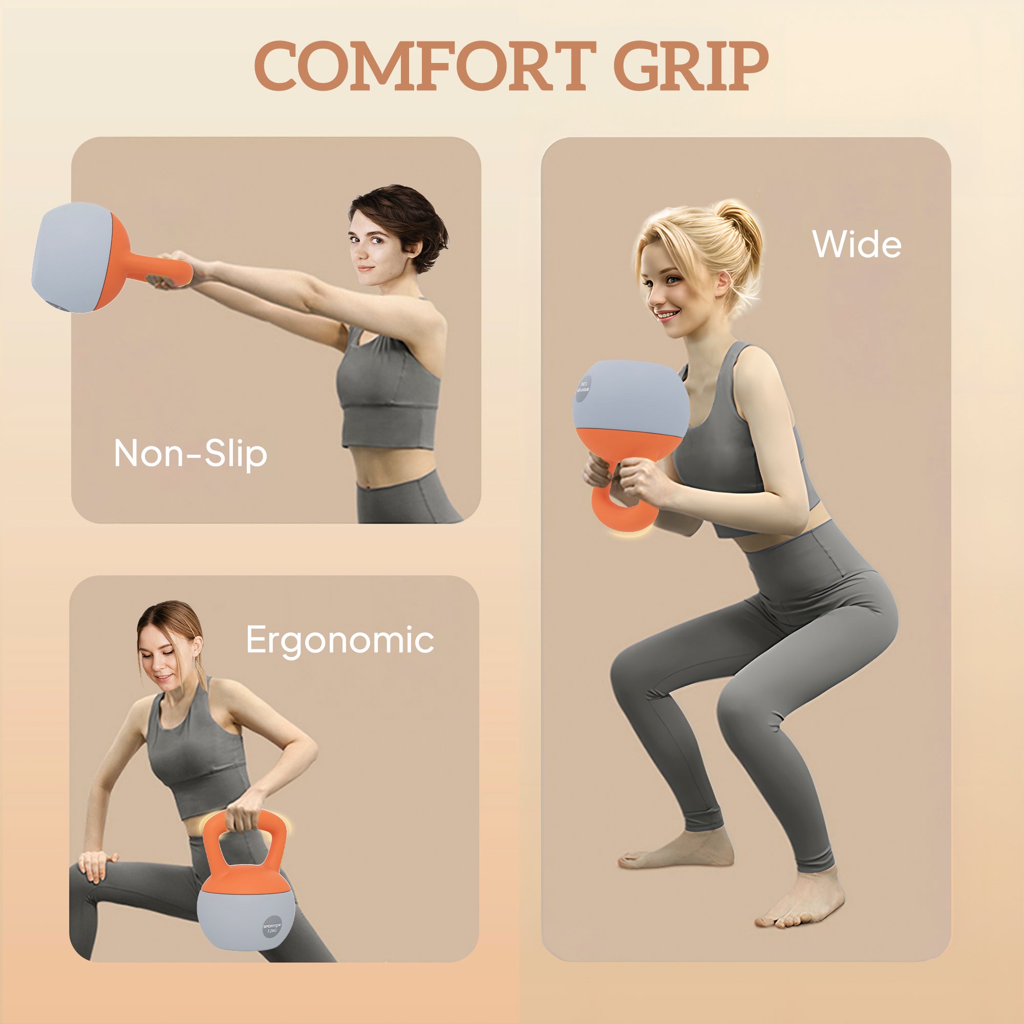 SPORTNOW 12KG Soft Kettlebell, Kettlebell with Non-Slip Handle for Home Gym, Weight Lifting, Strength Training, Orange/Grey - North Peak Garden Furniture