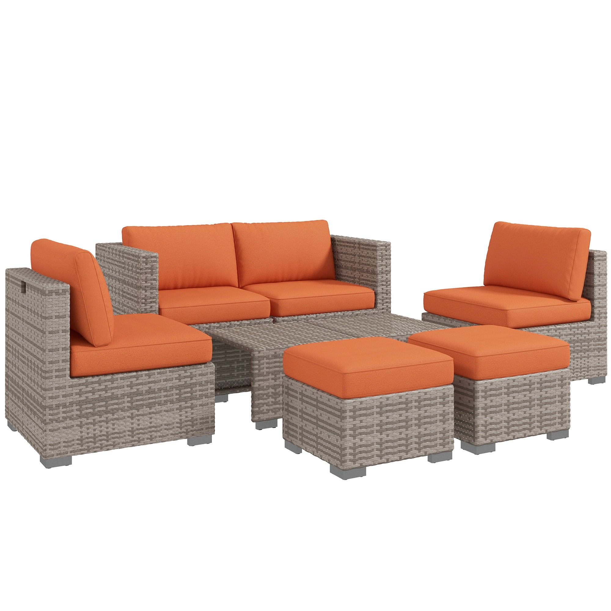 Outsunny Eight-Piece Rattan Garden Set, with Contrast Cushions - Orange/Grey - North Peak Garden Furniture