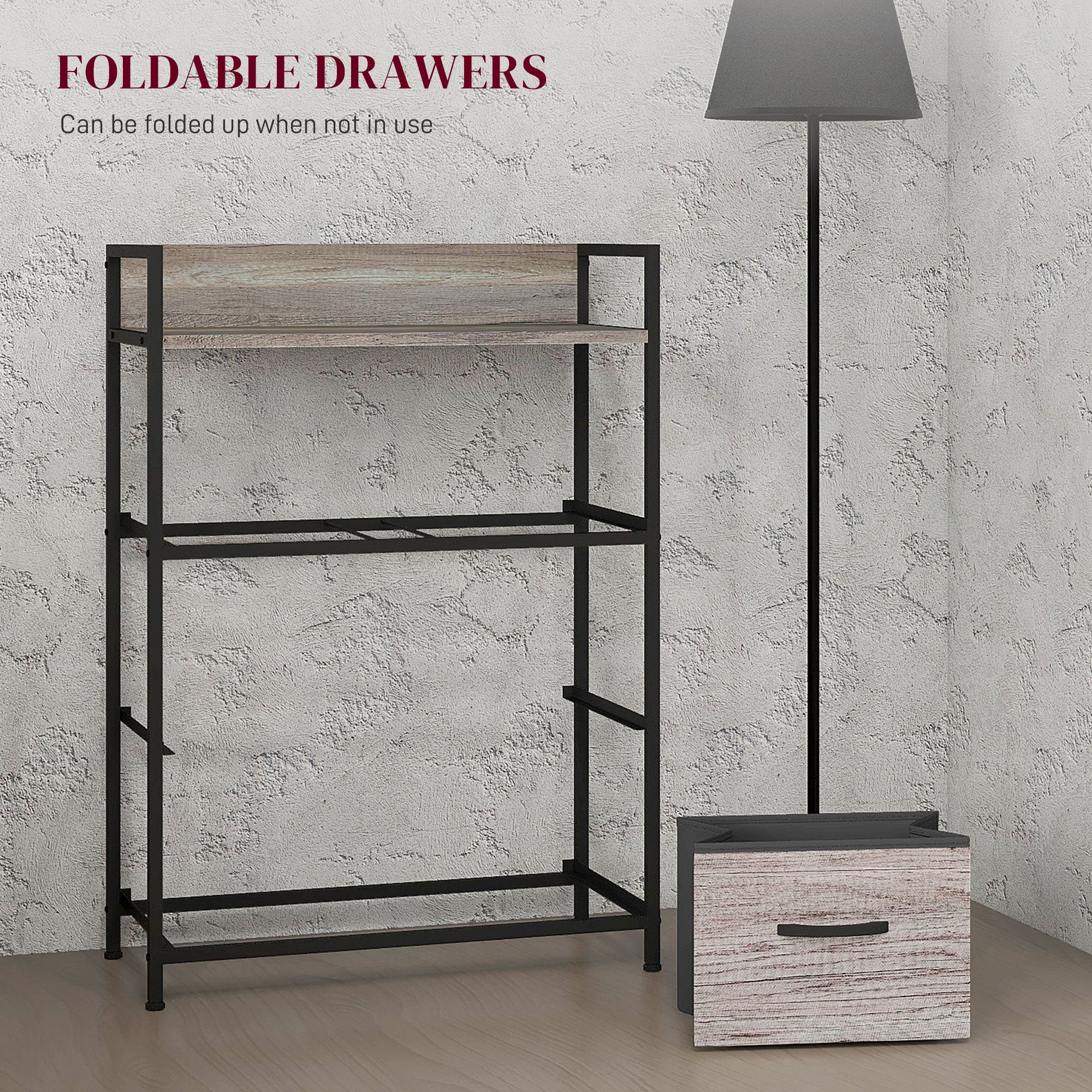 HOMCOM Rustic Chest of Four Fabric Drawers - Grey Wood Effect - North Peak Garden Furniture