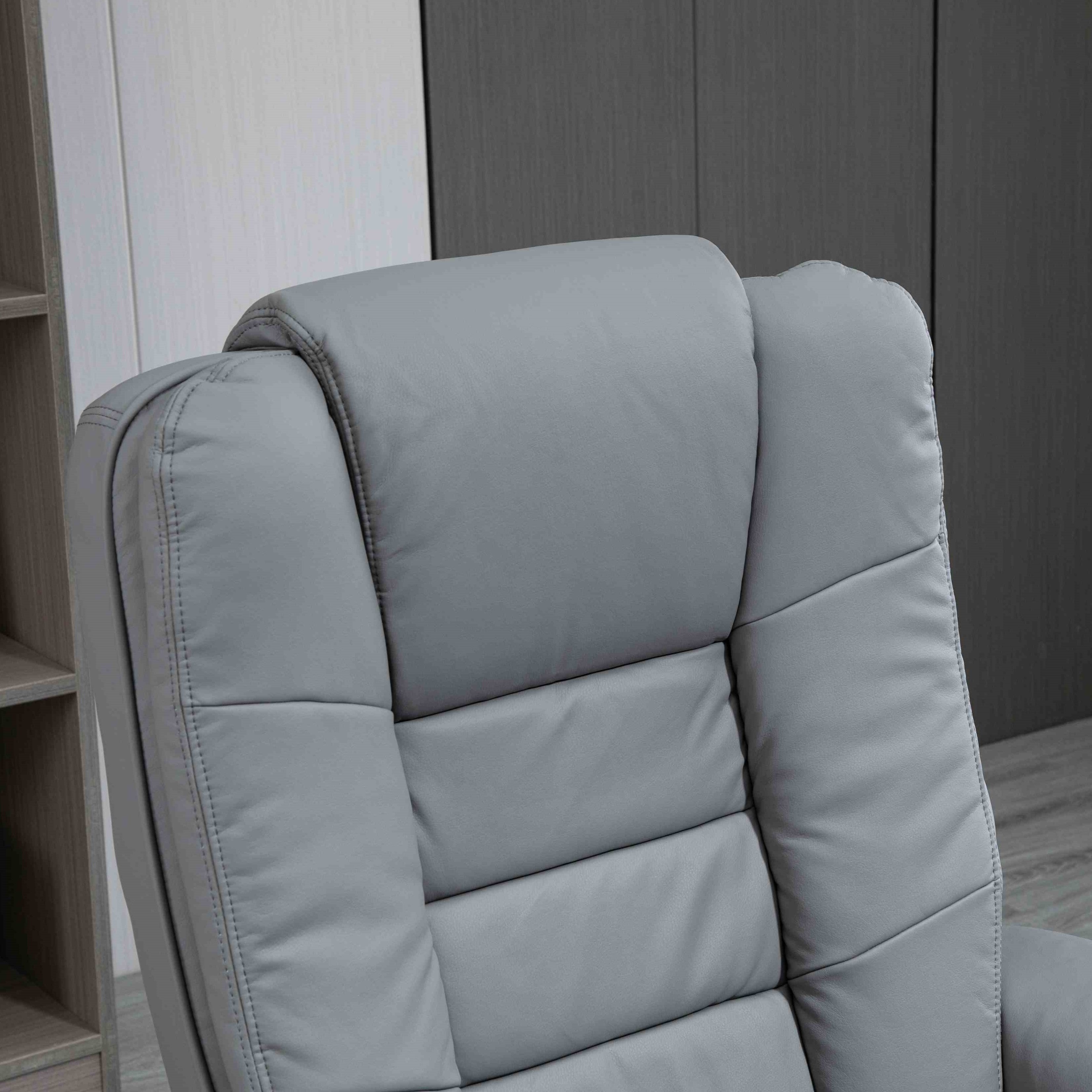 HOMCOM Manual Recliner and Footrest Set PU Leather Leisure Lounge Chair Armchair with Swivel Wood Base, Grey
