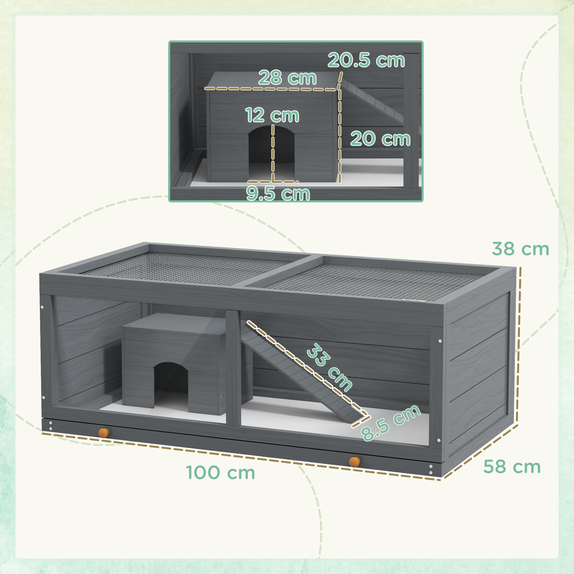PawHut Wooden Hamster Cage with Sliding Tray, Openable Top, Hut for Syrian Hamsters, Grey - North Peak Garden Furniture